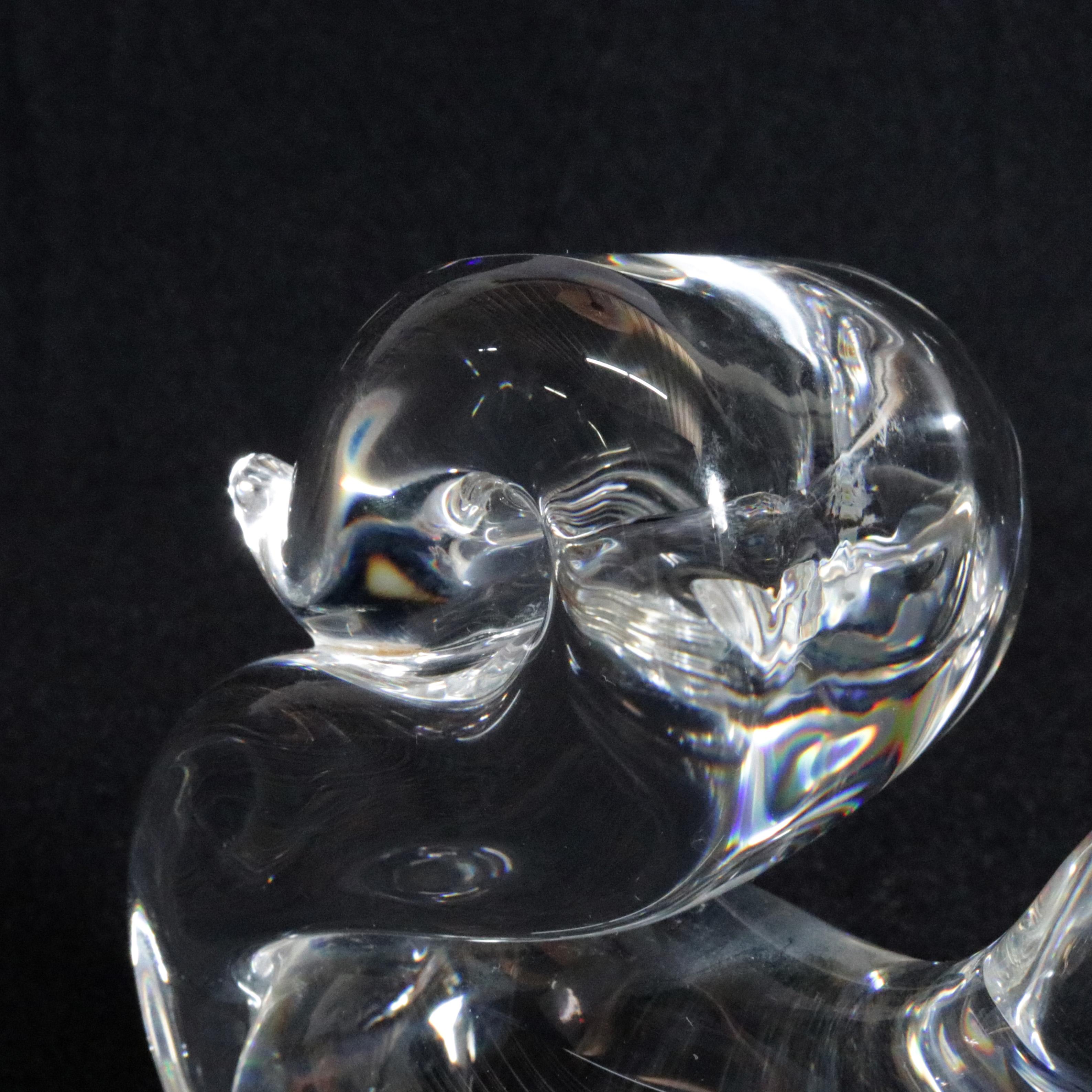 20th Century Steuben Crystal Sculpture Paperweight of Squirrel by Lloyd Atkins, Signed