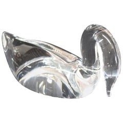 Steuben Crystal Sculpture Paperweight of Swan by Lloyd Atkins, Signed