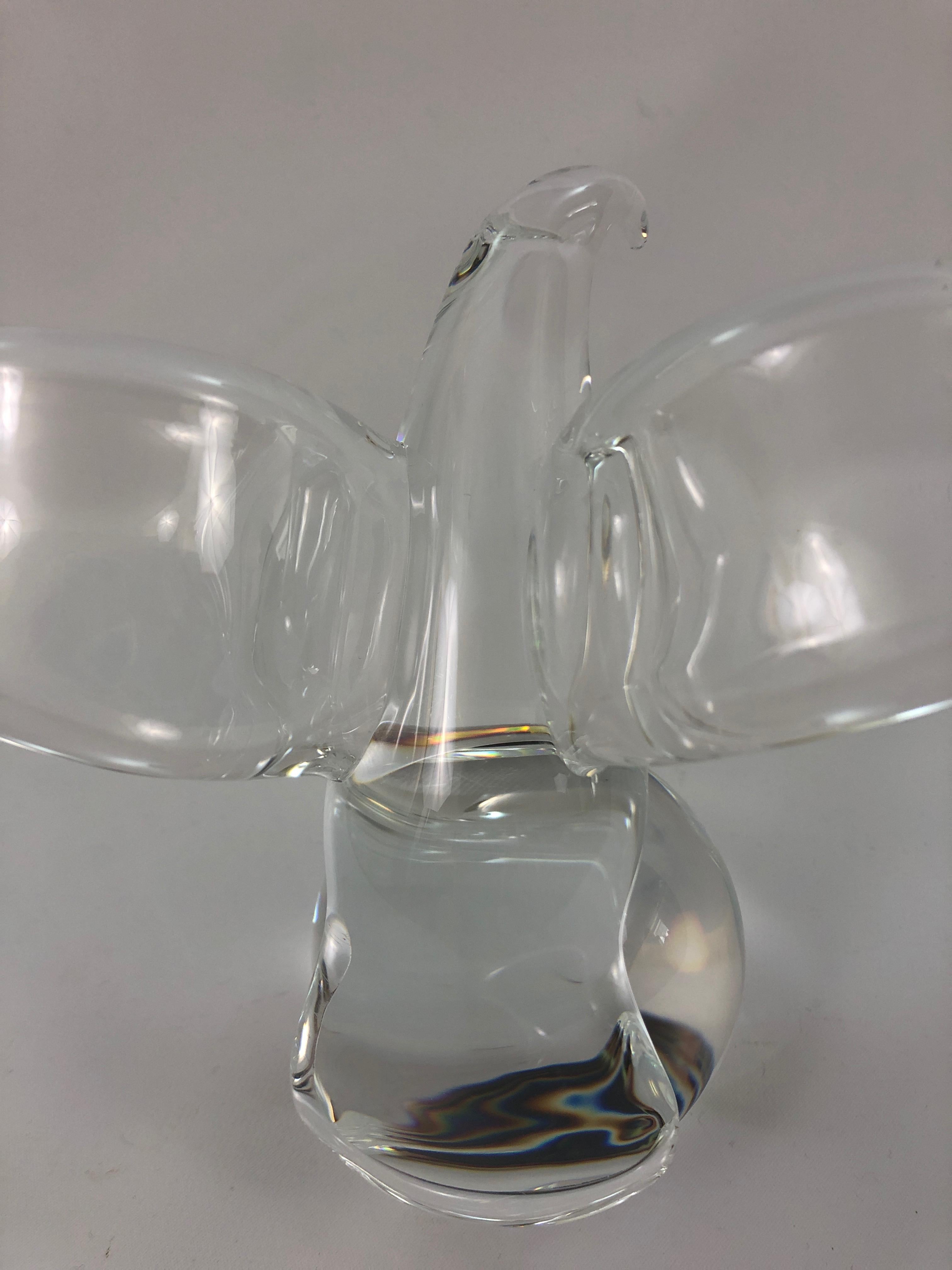 Art Glass Steuben Eagle on Sphere Sculpture