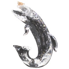 Steuben Figurative Crystal and Gold Sculpture Paperweight, Trout & Fly, Signed