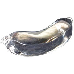 Steuben Figurative Crystal Fruit Sculpture Paperweight of Banana, Signed