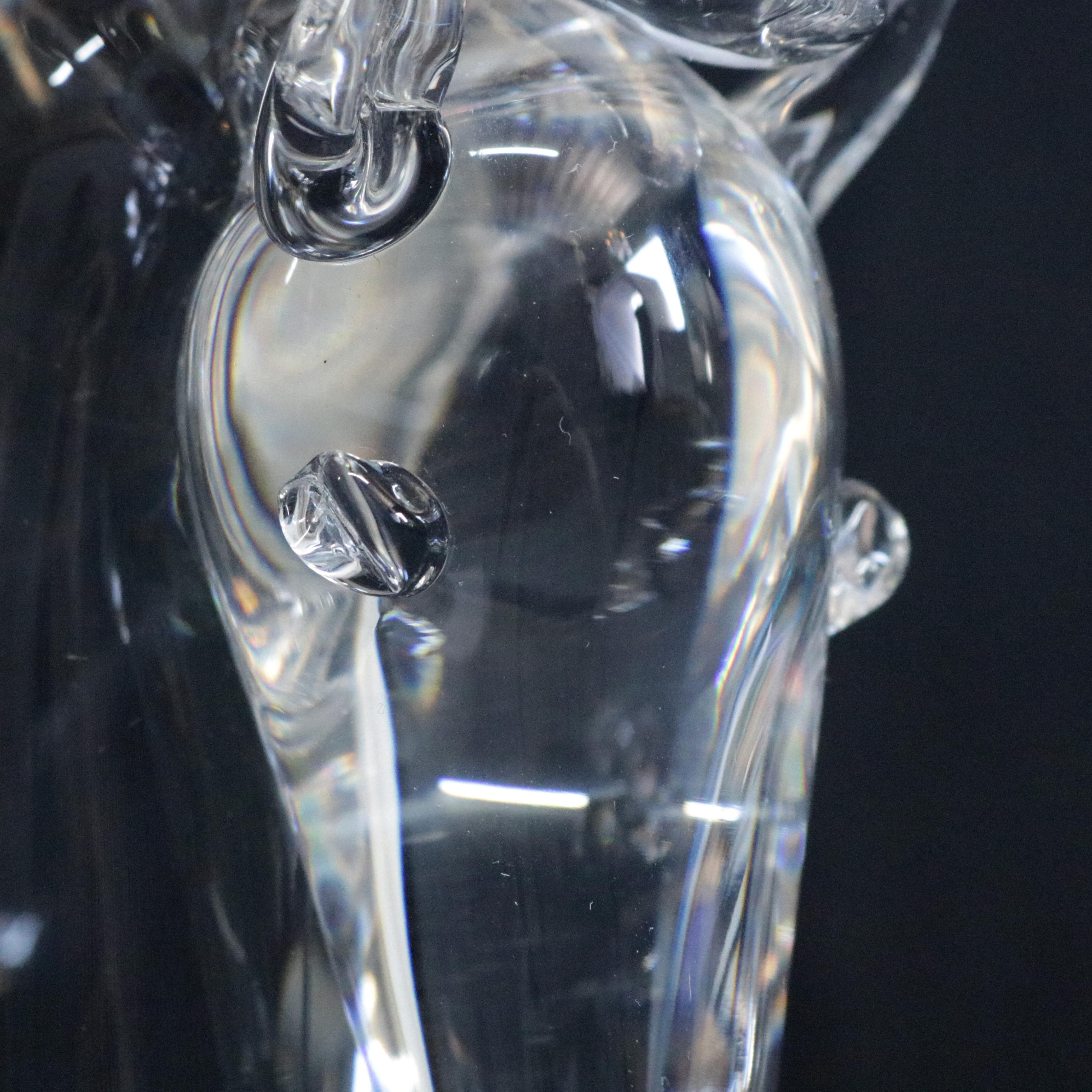 Mid-Century Modern Steuben Figurative Crystal Sculpture Horse Head Paperweight by Dowler, Signed