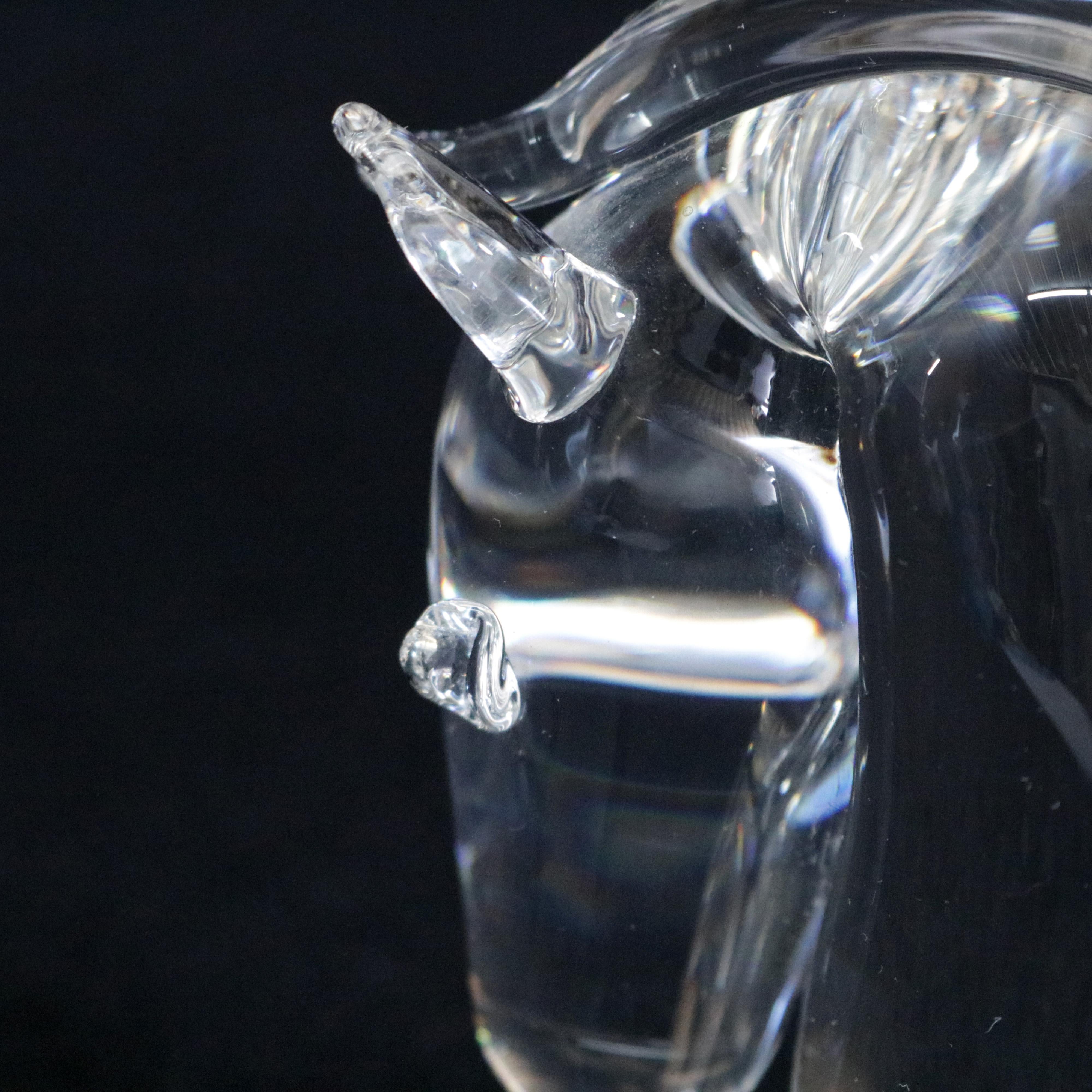 American Steuben Figurative Crystal Sculpture Horse Head Paperweight by Dowler, Signed