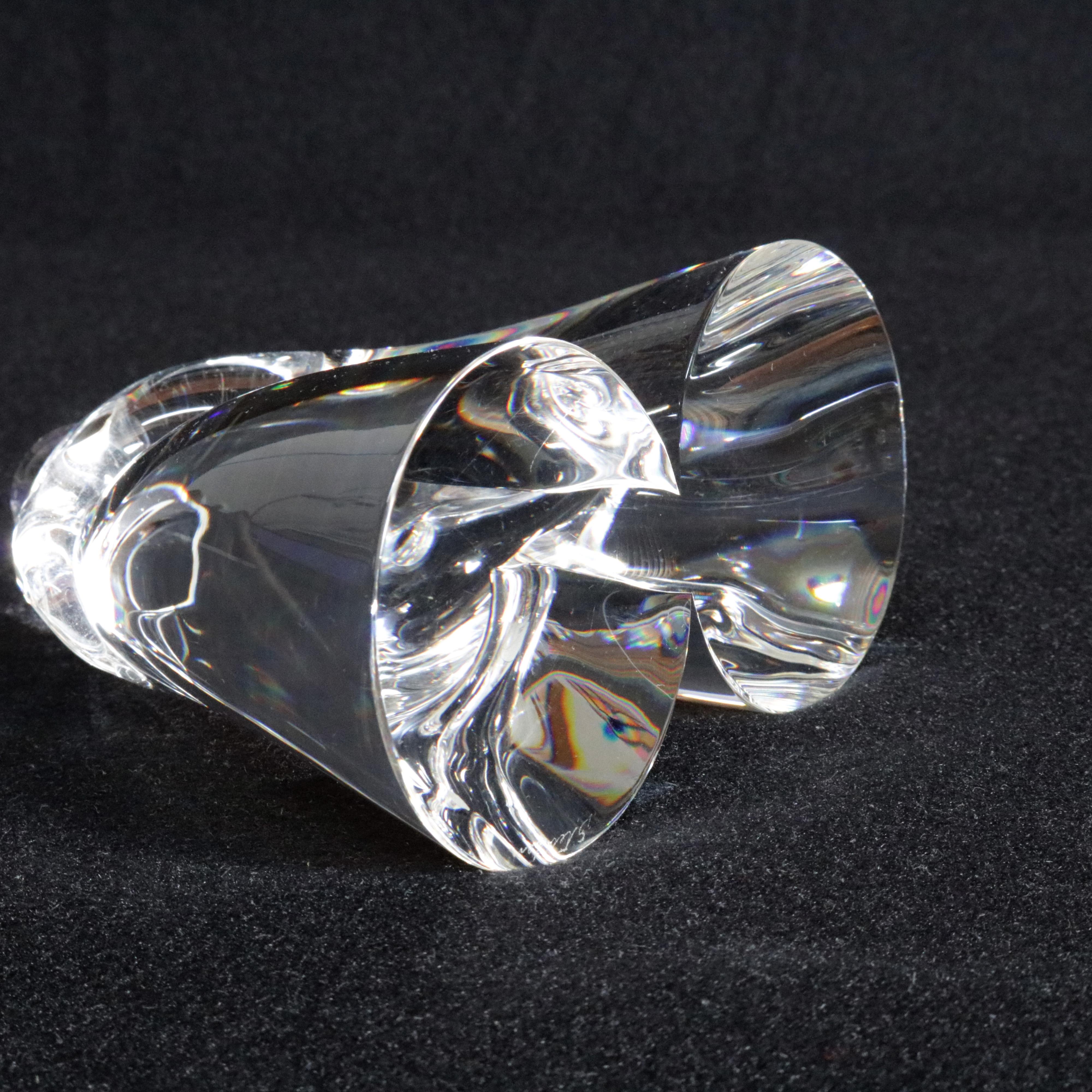 20th Century Steuben Figurative Crystal Sculpture Love, Intertwined Horns Paperweight, Signed