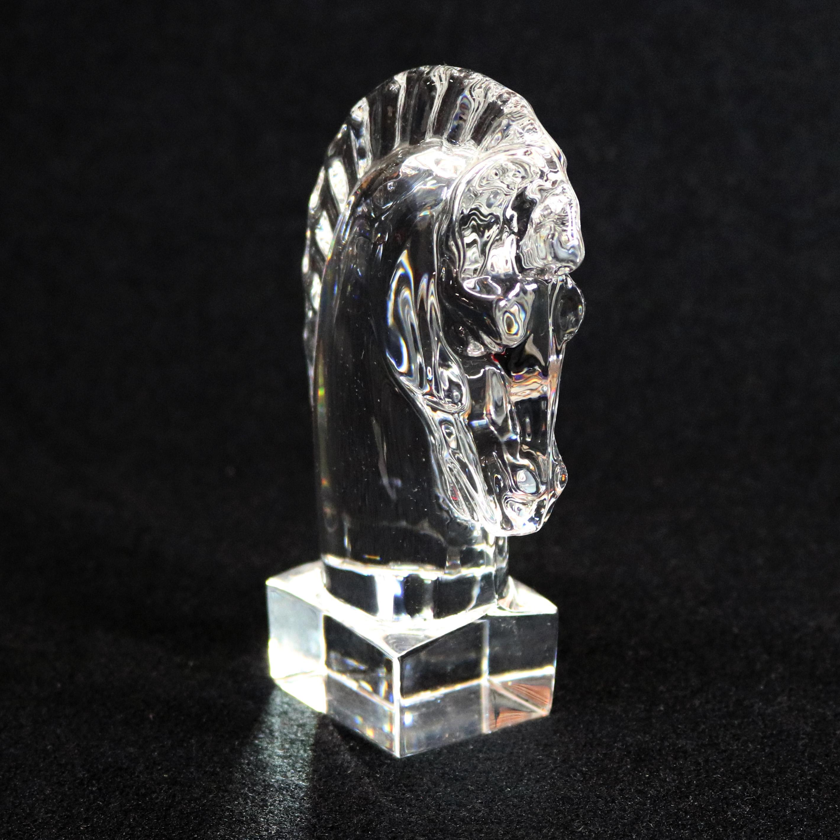 Mid-Century Modern Steuben Figurative Crystal Sculpture Knight Chess Piece Paperweight, Signed