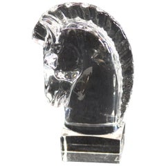 Steuben Figurative Crystal Sculpture Knight Chess Piece Paperweight, Signed