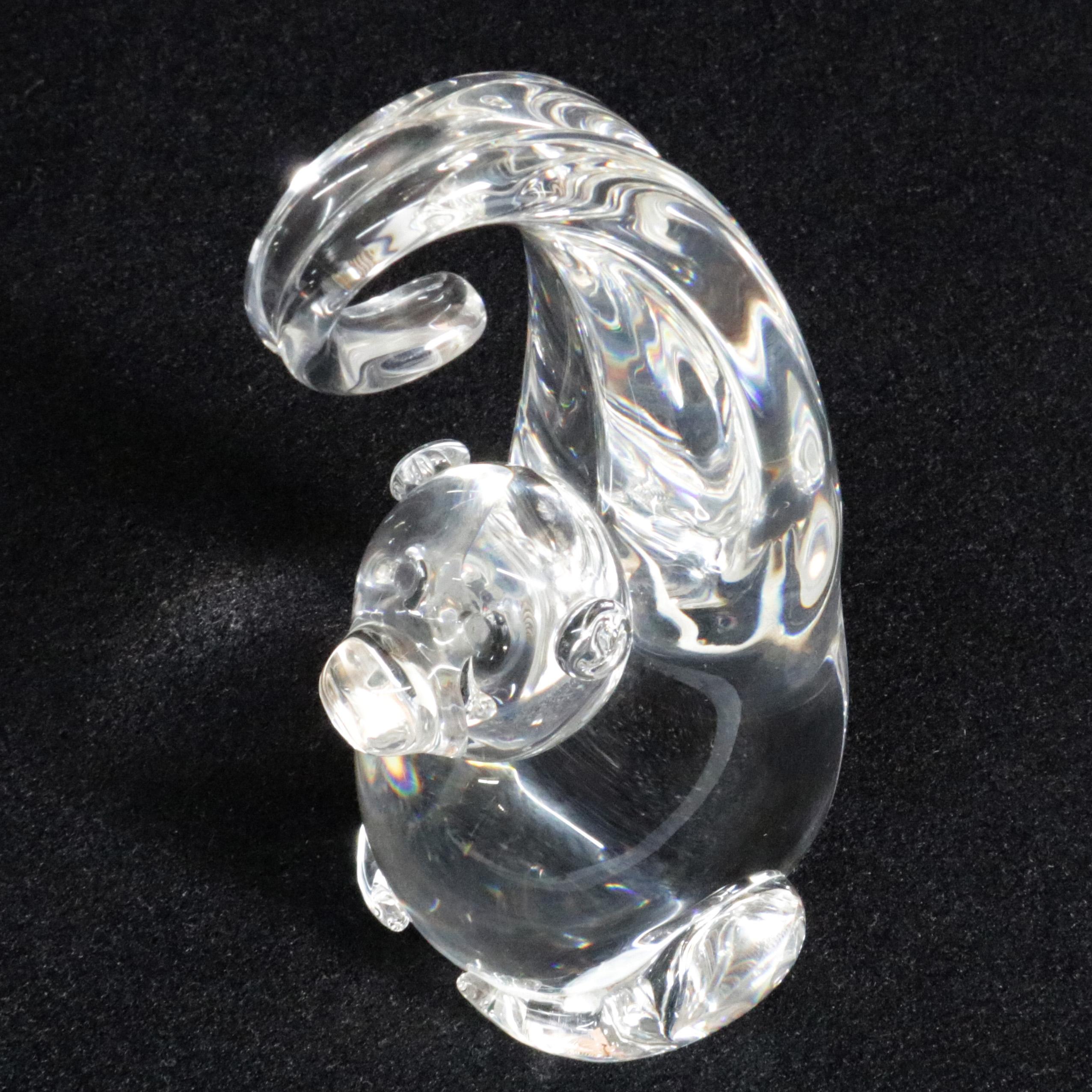 Mid-Century Modern Steuben Figurative Crystal Sculpture Monkey Paperweight by de Sousa, Signed