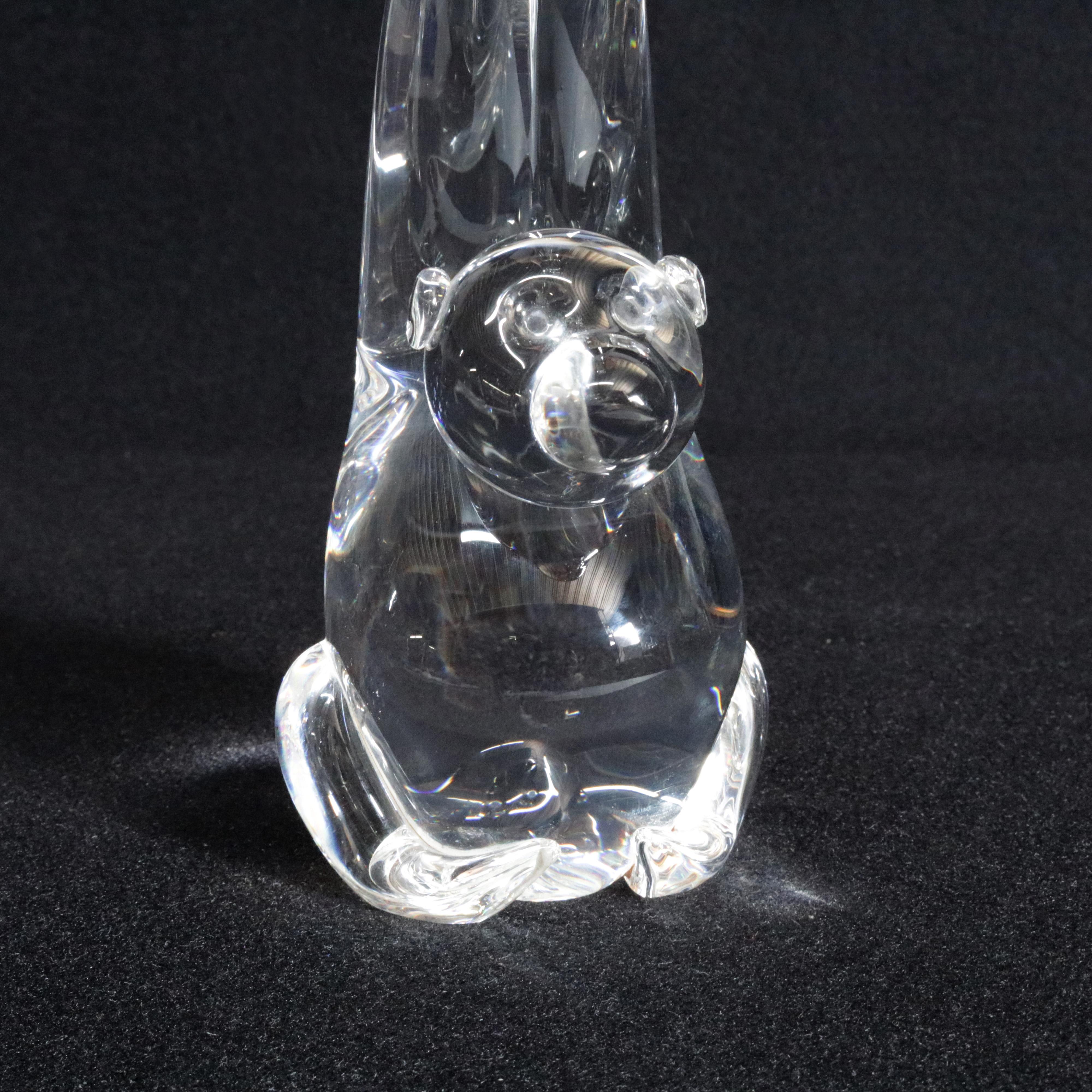 American Steuben Figurative Crystal Sculpture Monkey Paperweight by de Sousa, Signed