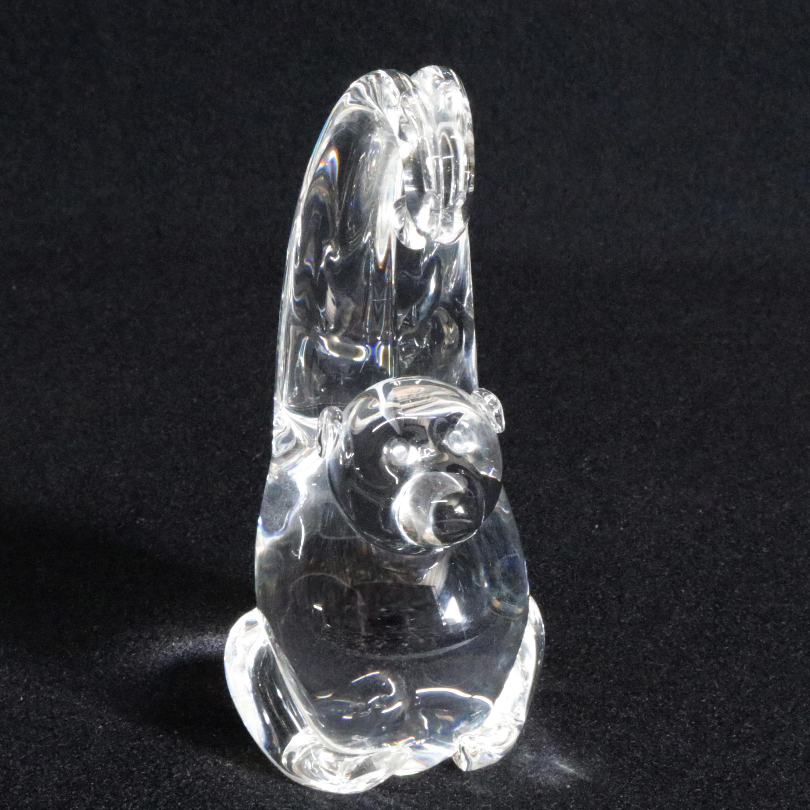 Hand-Crafted Steuben Figurative Crystal Sculpture Monkey Paperweight by de Sousa, Signed