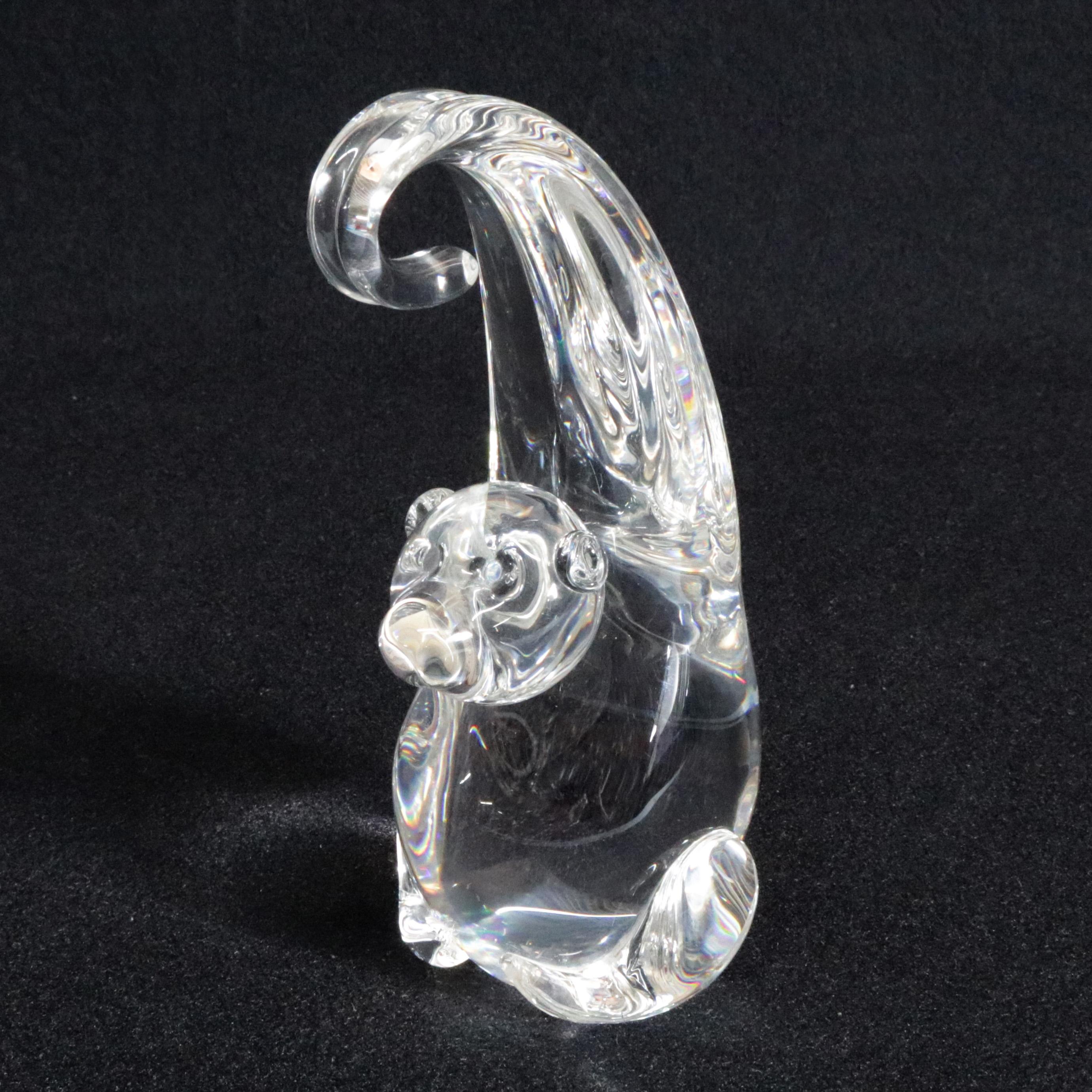 Steuben Figurative Crystal Sculpture Monkey Paperweight by de Sousa, Signed In Good Condition In Big Flats, NY