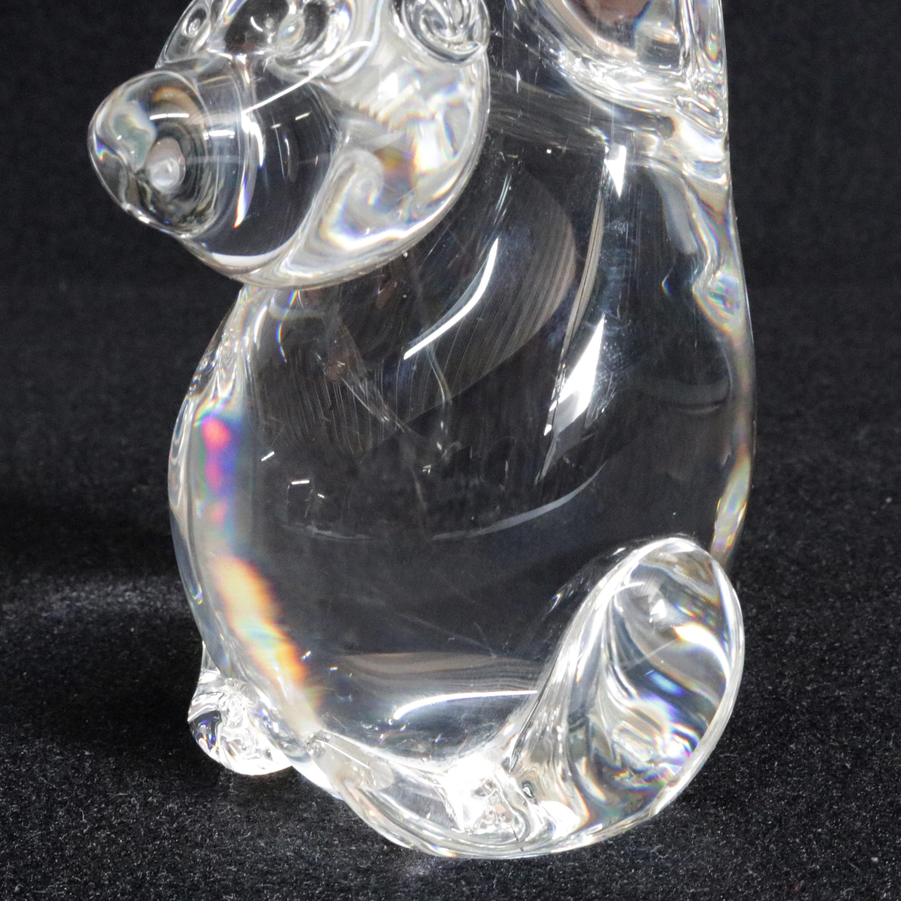 20th Century Steuben Figurative Crystal Sculpture Monkey Paperweight by de Sousa, Signed