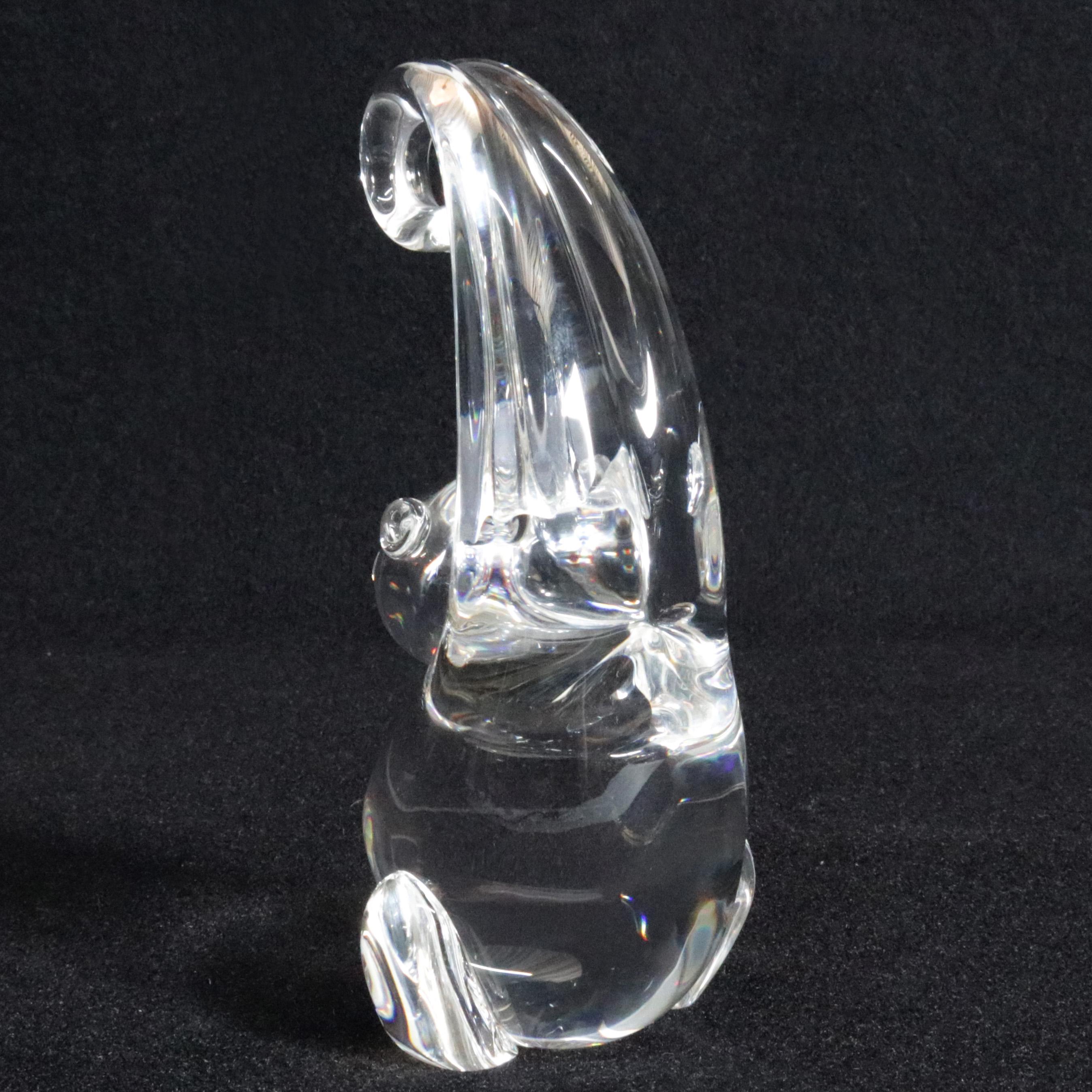 Steuben Figurative Crystal Sculpture Monkey Paperweight by de Sousa, Signed 1
