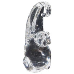 Steuben Figurative Crystal Sculpture Monkey Paperweight by de Sousa, Signed