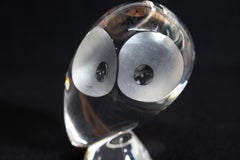 Steuben Figurative Crystal Sculpture Owl Paperweight by Pollard, Signed