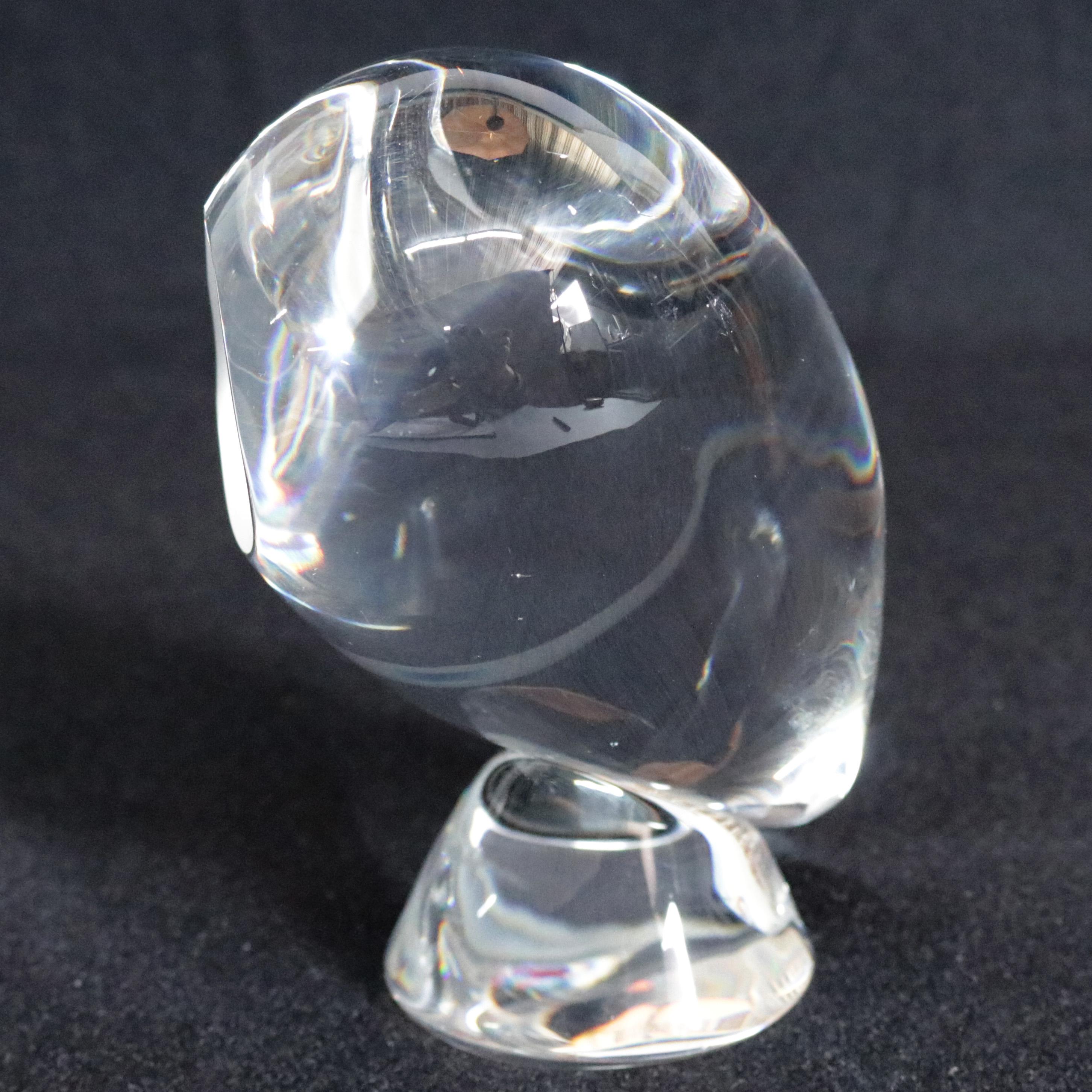 American Steuben Figurative Crystal Sculpture Owl Paperweight by Pollard, Signed