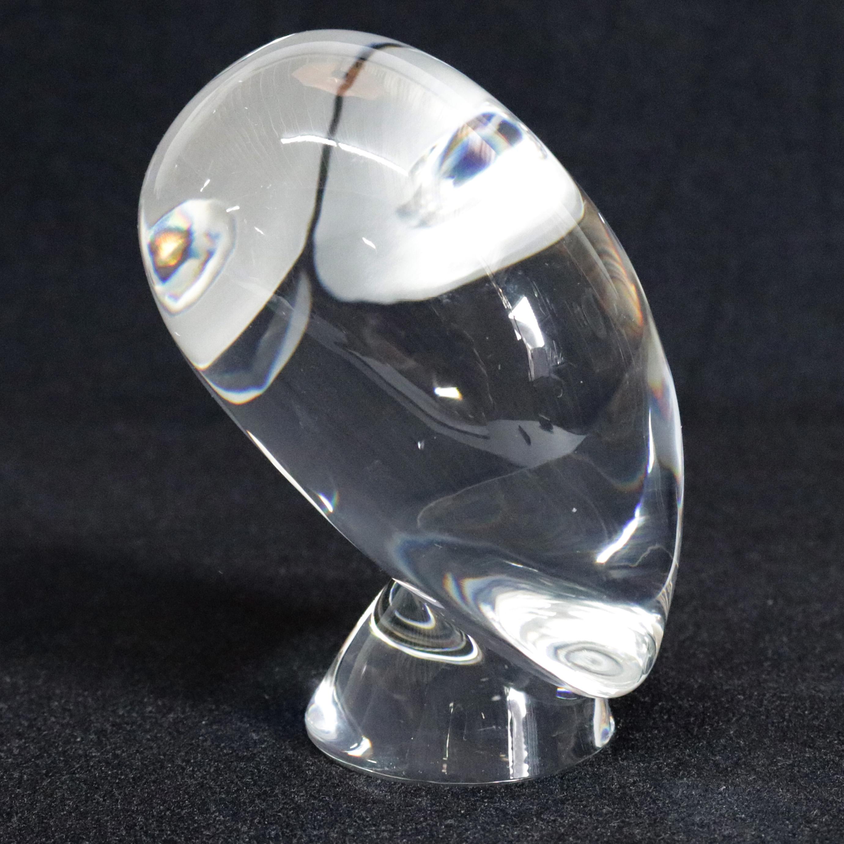 Steuben Figurative Crystal Sculpture Owl Paperweight by Pollard, Signed In Good Condition In Big Flats, NY