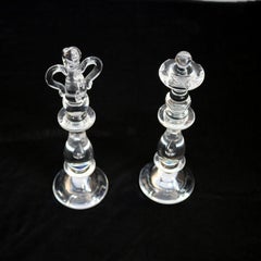 Steuben Figurative Crystal Sculptures of Chess King and Queen by Atkins, Signed
