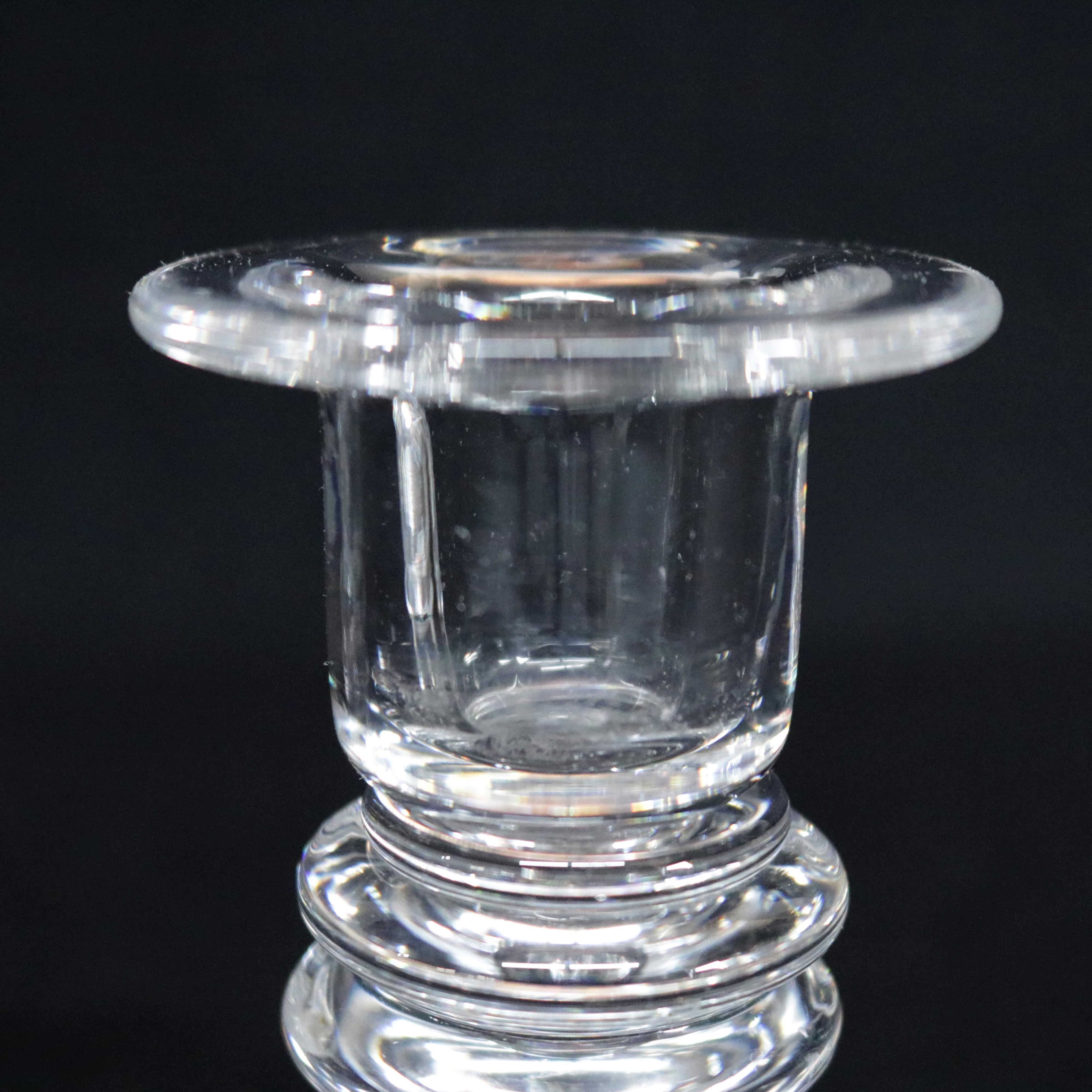 20th Century Steuben Figurative Crystal Tear Drop Baluster Low Candlesticks by Hills, Signed