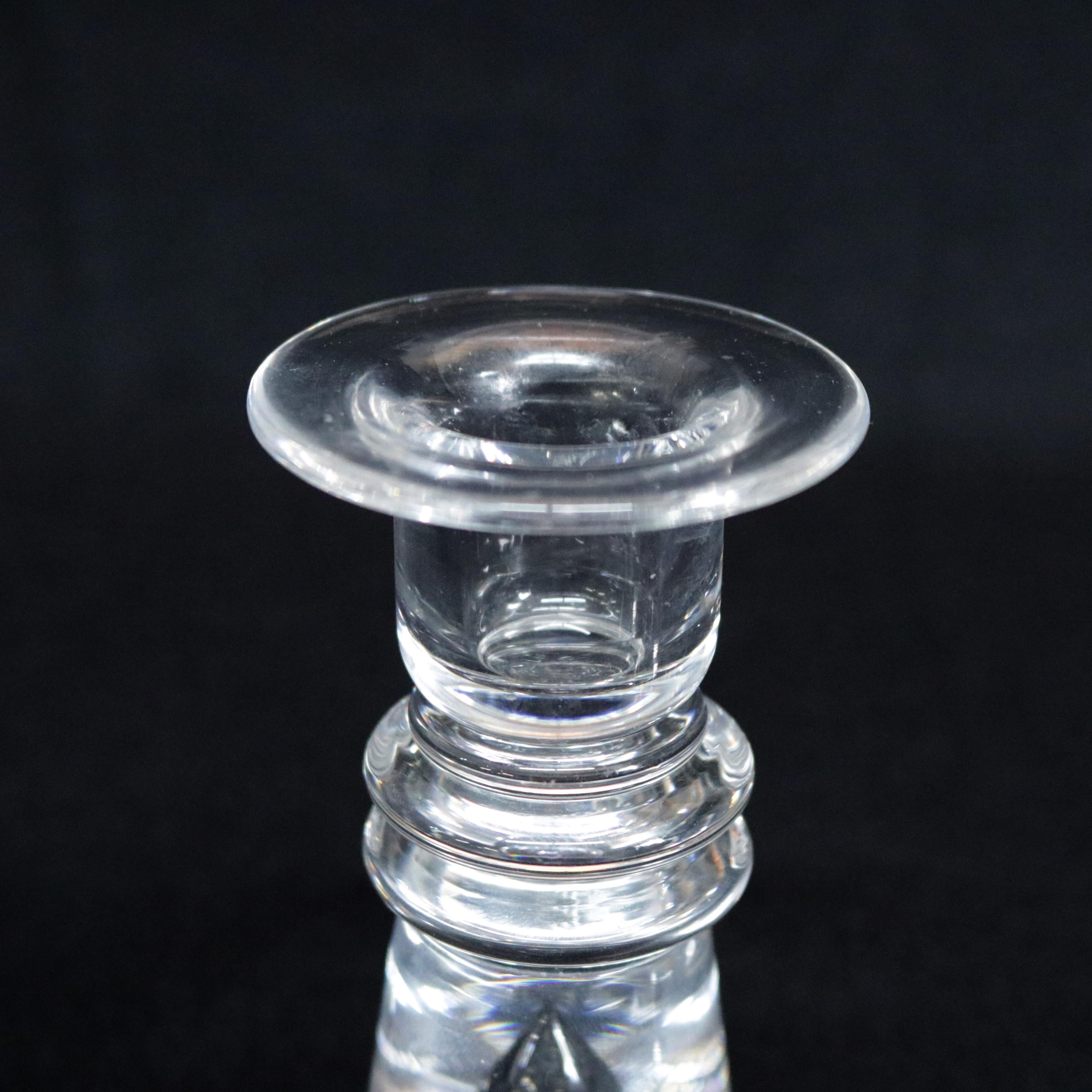Art Glass Steuben Figurative Crystal Tear Drop Baluster Low Candlesticks by Hills, Signed