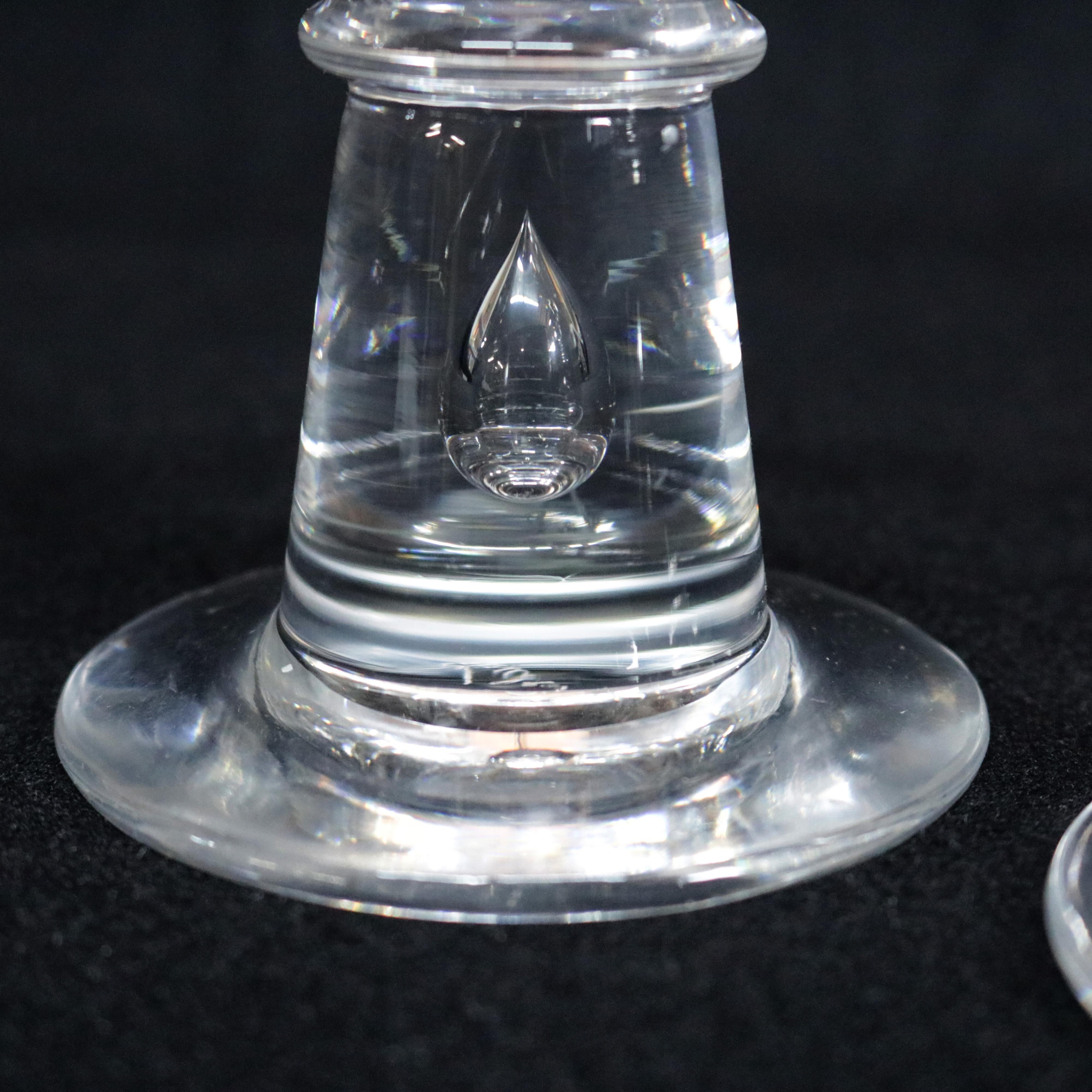 Steuben Figurative Crystal Tear Drop Baluster Low Candlesticks by Hills, Signed In Good Condition In Big Flats, NY