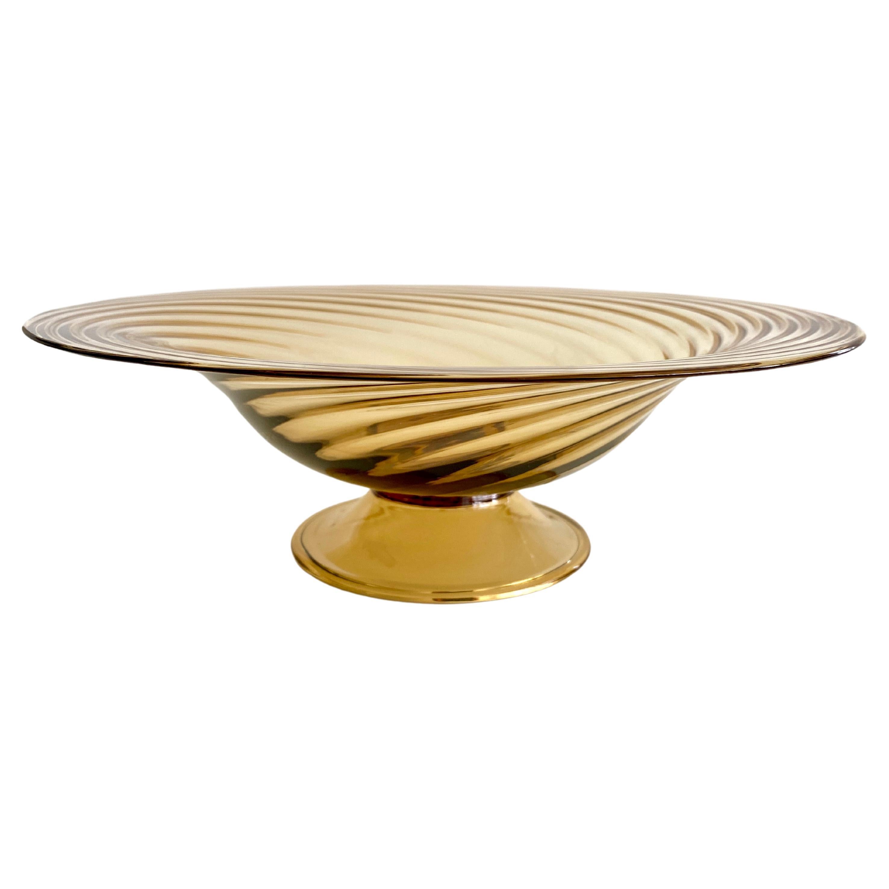 Steuben Frederick Carder Amber Swirl Lead Glass Compote