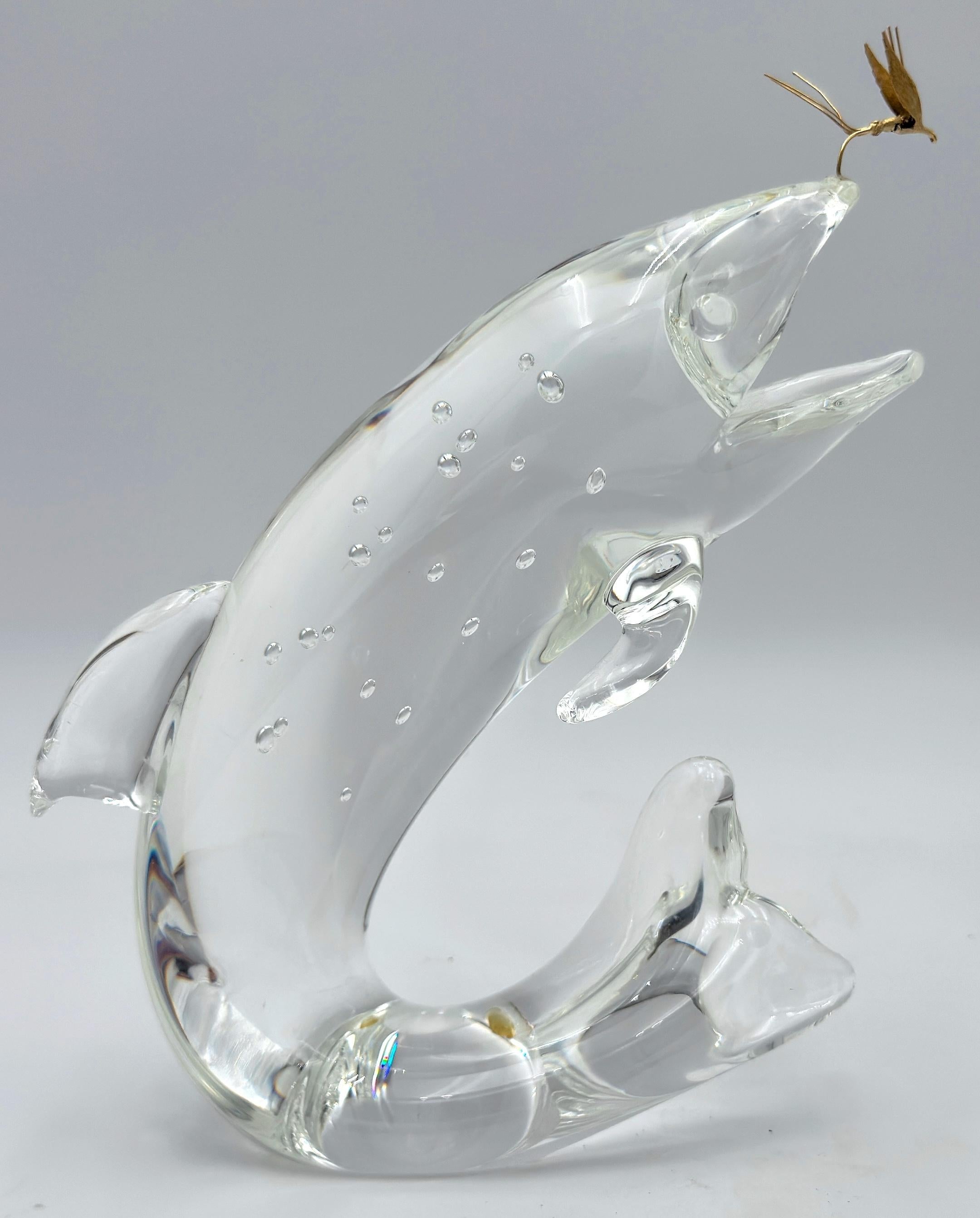 Modern Steuben Glass & 18K Gold “Trout & Fly” by James Houston, Introduced 1966 For Sale