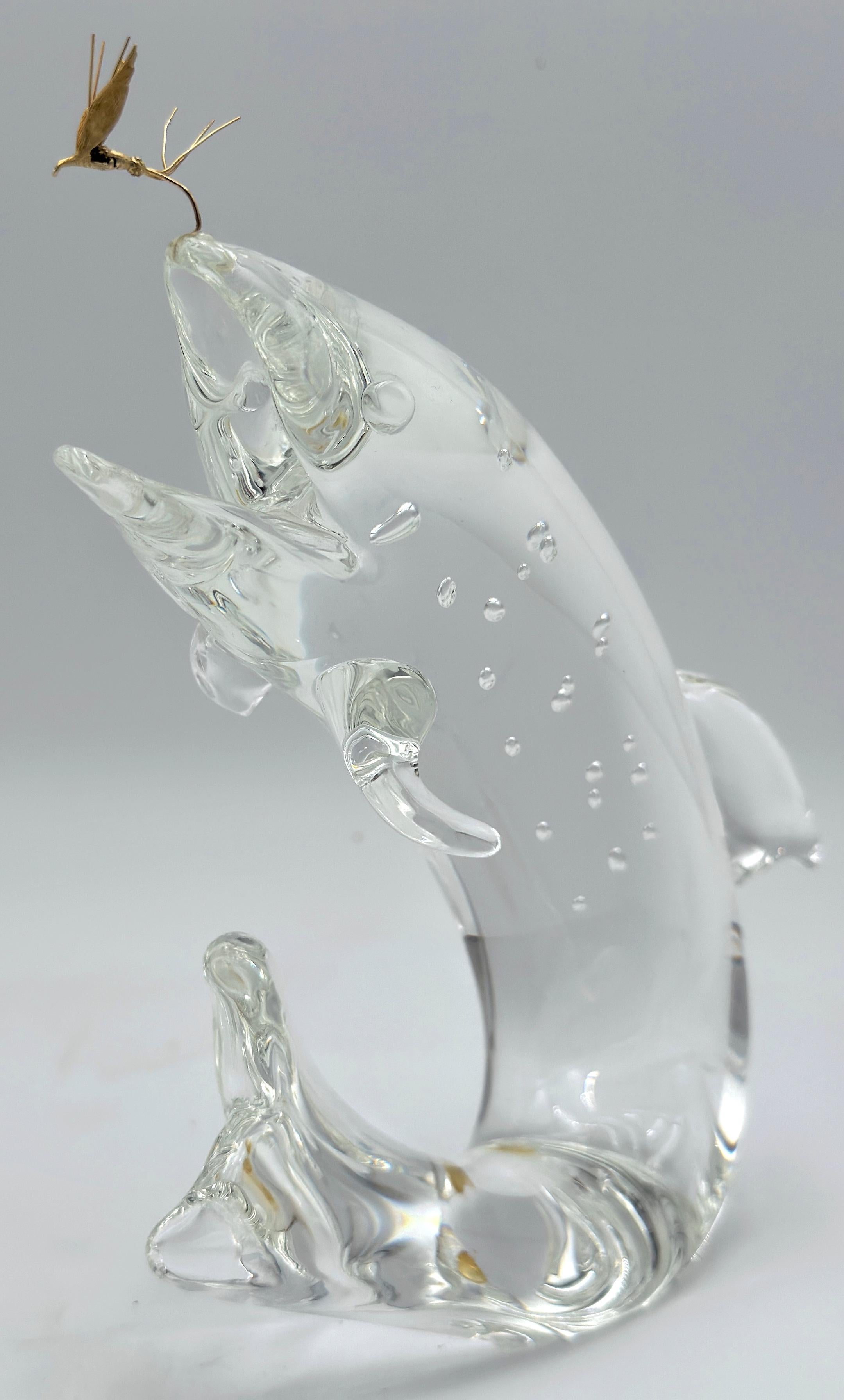 American Steuben Glass & 18K Gold “Trout & Fly” by James Houston, Introduced 1966 For Sale