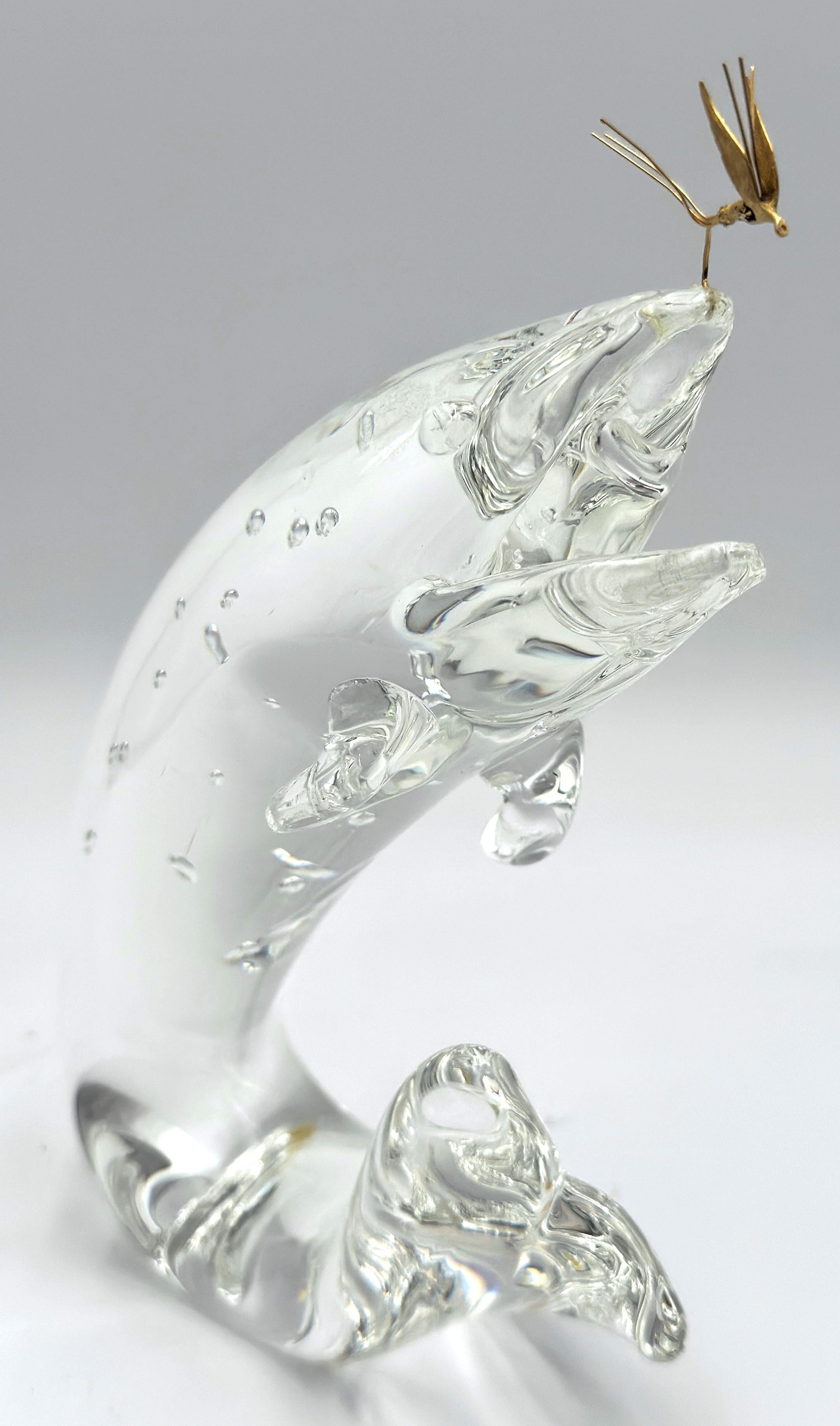 20th Century Steuben Glass & 18K Gold “Trout & Fly” by James Houston, Introduced 1966 For Sale