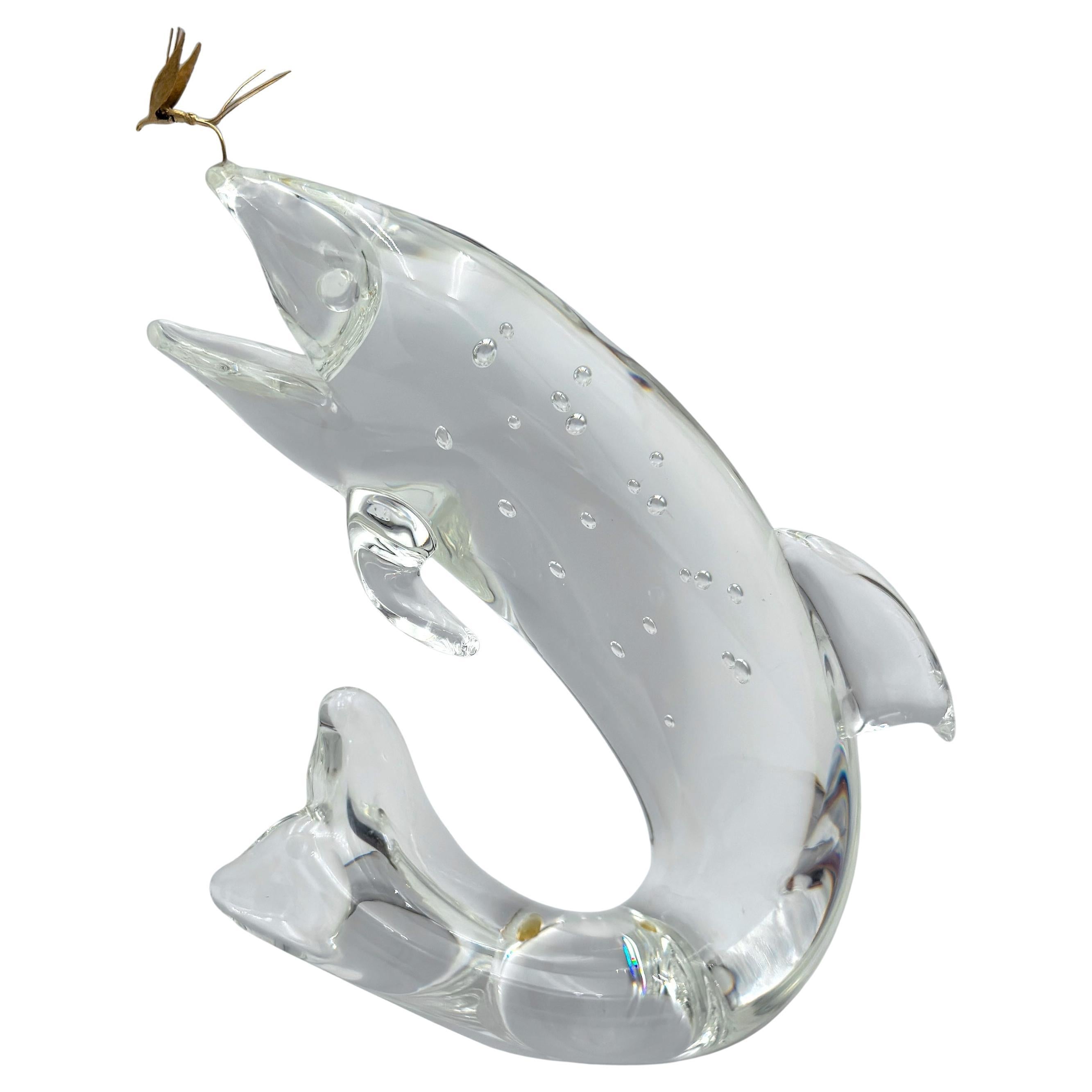 Steuben Glass & 18K Gold “Trout & Fly” by James Houston, Introduced 1966 For Sale