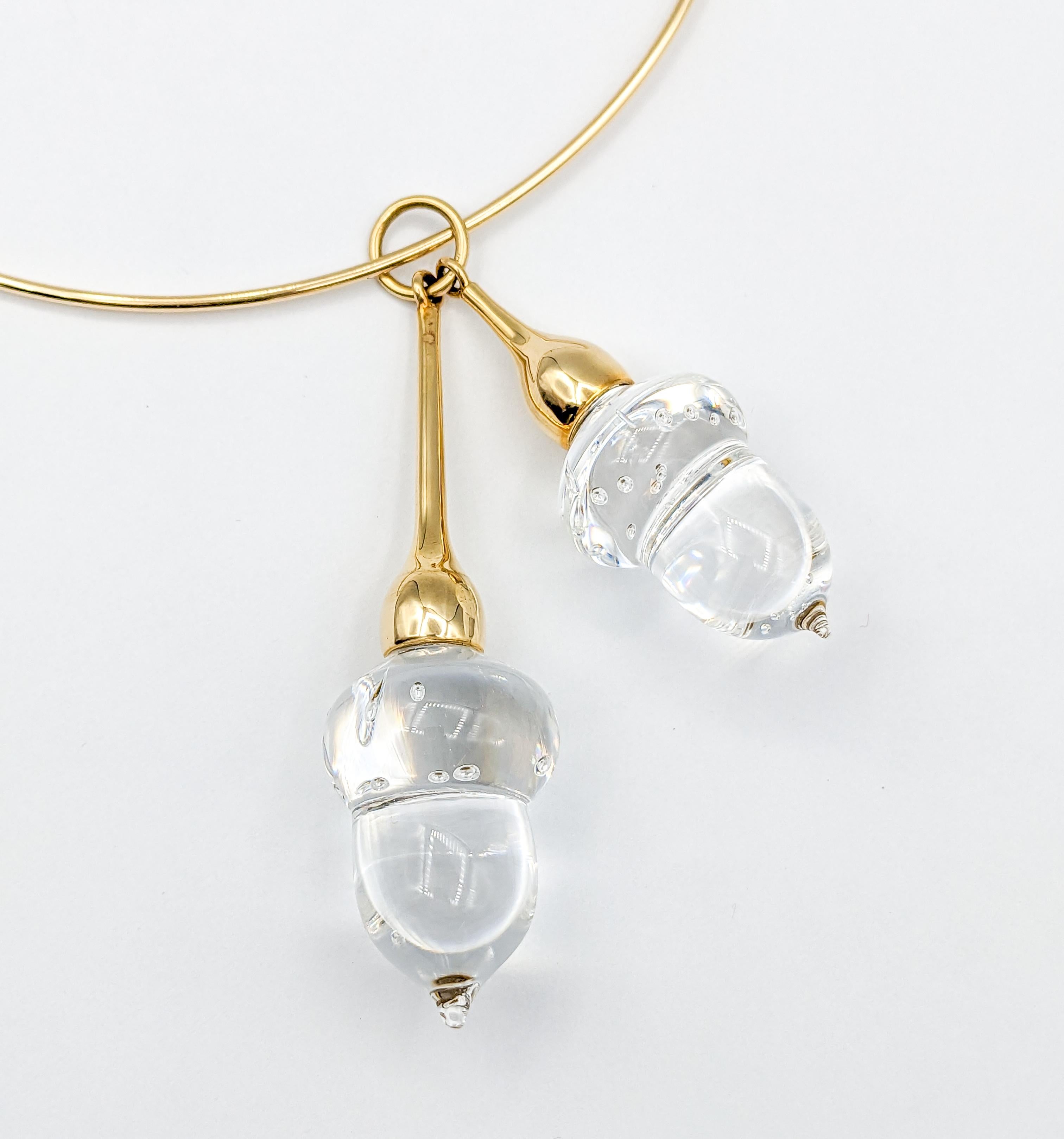 Steuben Glass Acorn Necklace in Gold 2