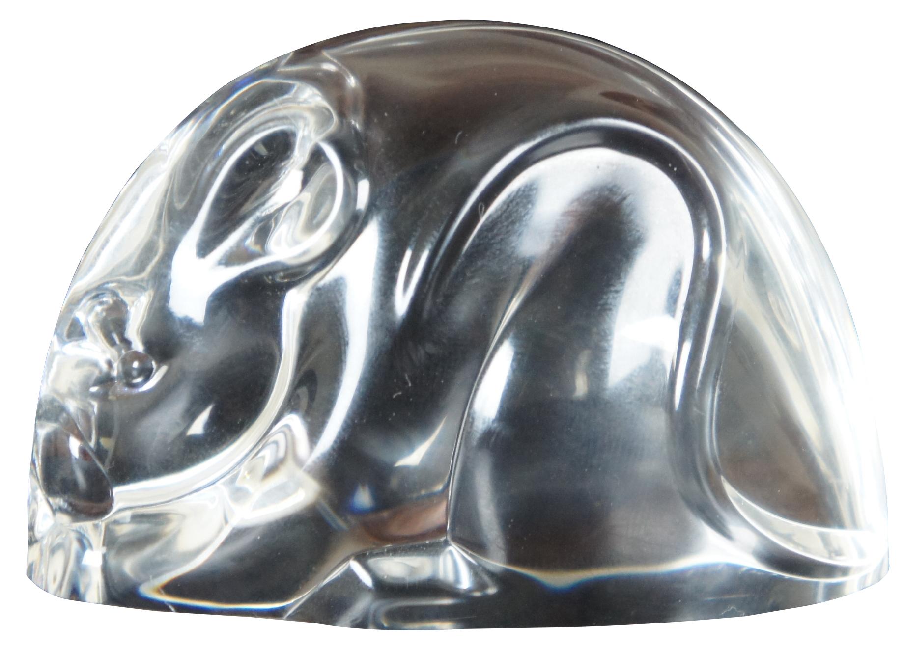 Steuben glass mouse shaped hand cooler or paperweight, includes original box.
 