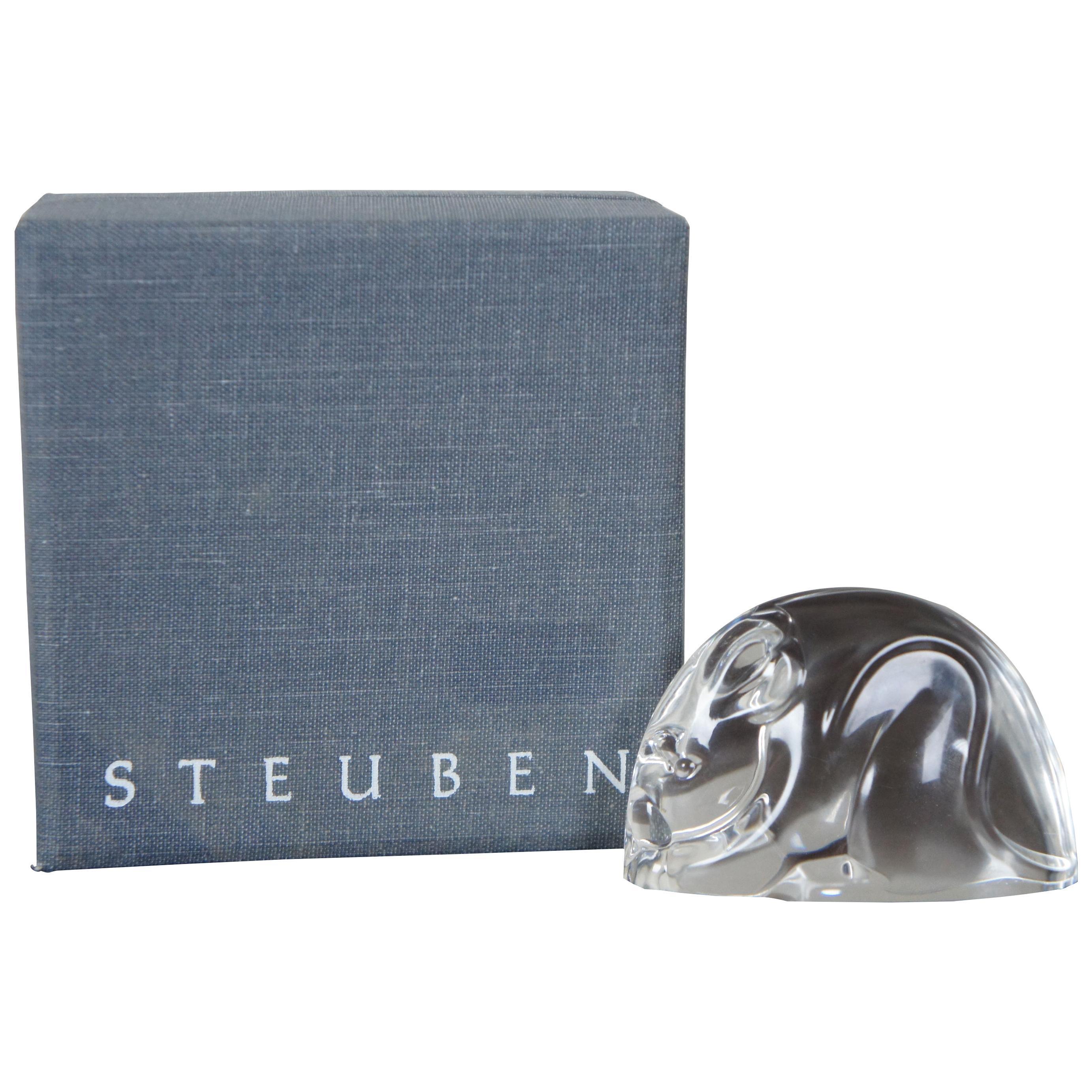 Steuben Glass Crystal Mouse Rat Paperweight Figurine Hand Cooler with Box