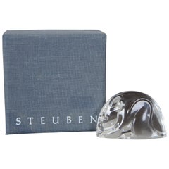 Retro Steuben Glass Crystal Mouse Rat Paperweight Figurine Hand Cooler with Box