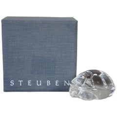 Retro Steuben Glass Crystal Turtle Hand Cooler Paperweight Figurine with Box