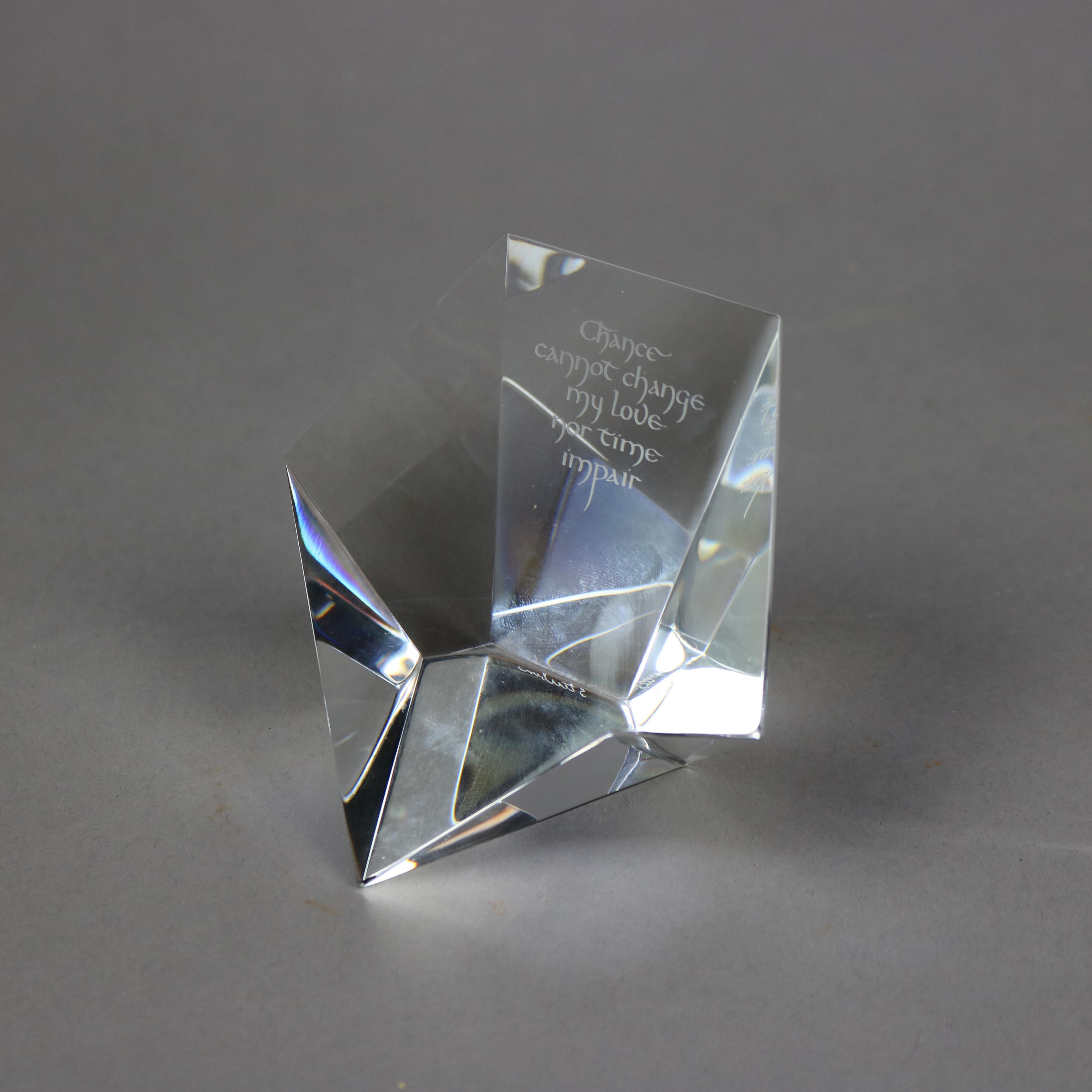 Steuben Glass Diamond Paperweight, Robert Browning Poem, Signed, 20th C In Good Condition For Sale In Big Flats, NY