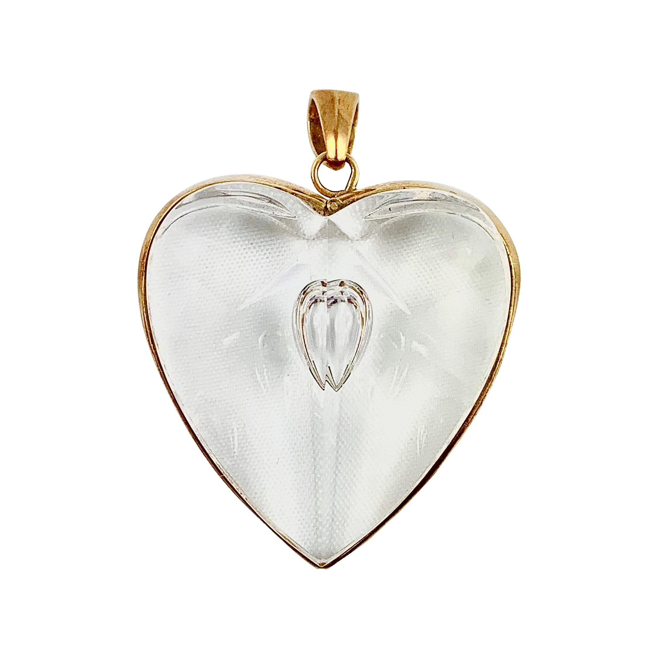 Steuben Glass Large 18 Karat Gold and Glass Heart Pendant in Original Box