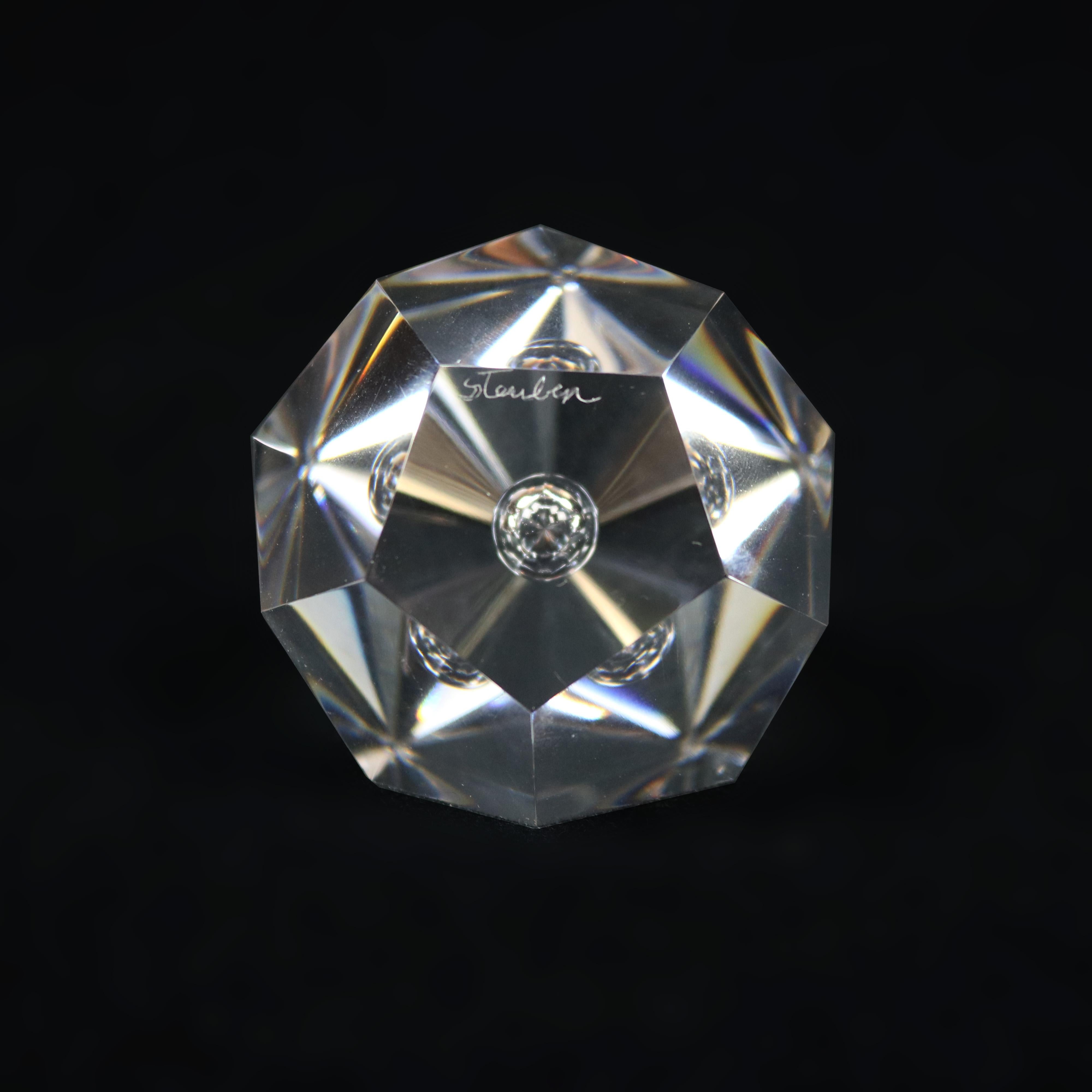 Steuben Glass Pyramid Paperweight, Signed, 20th C 3