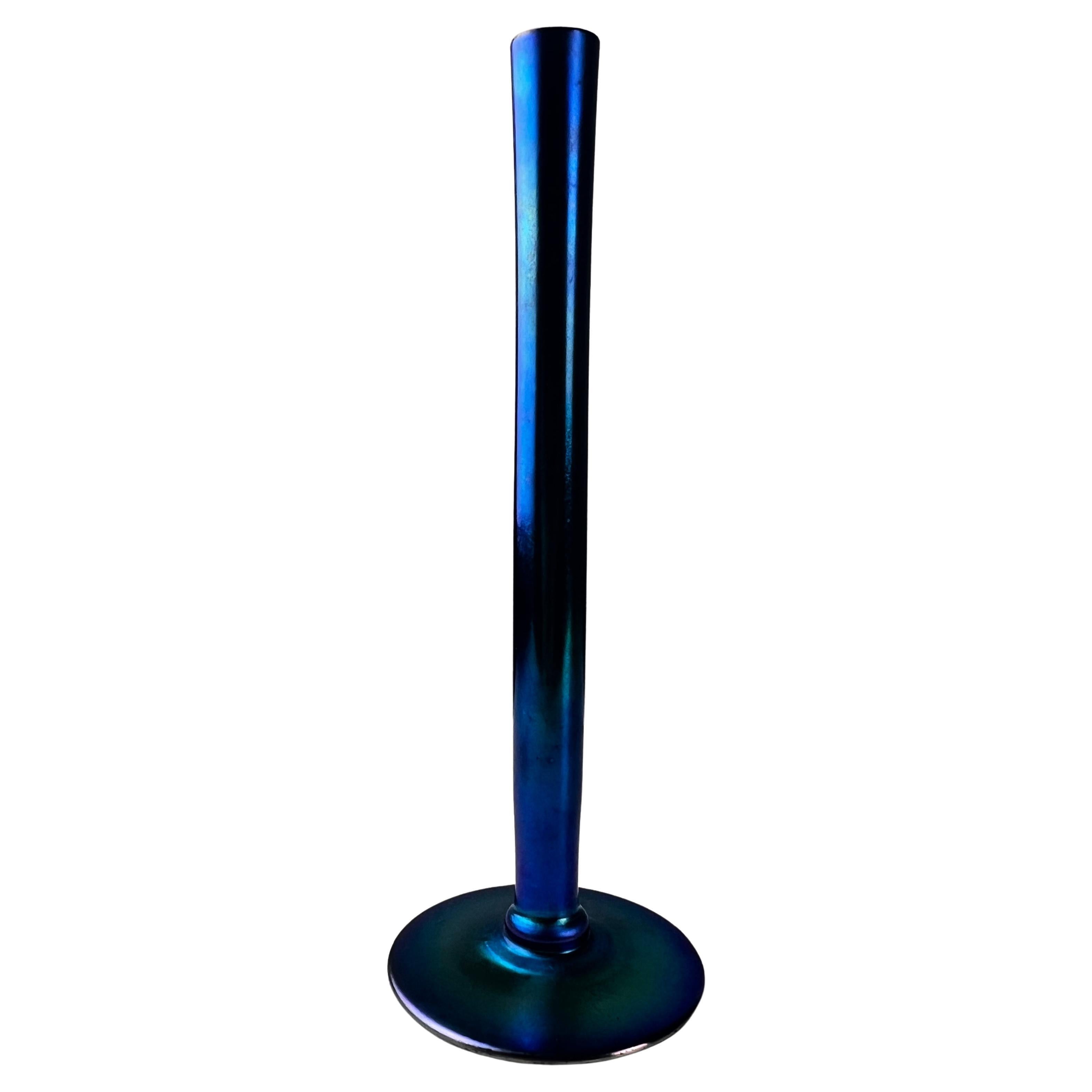 Steuben Glass Works Blue Aurene Bud Vase #2556