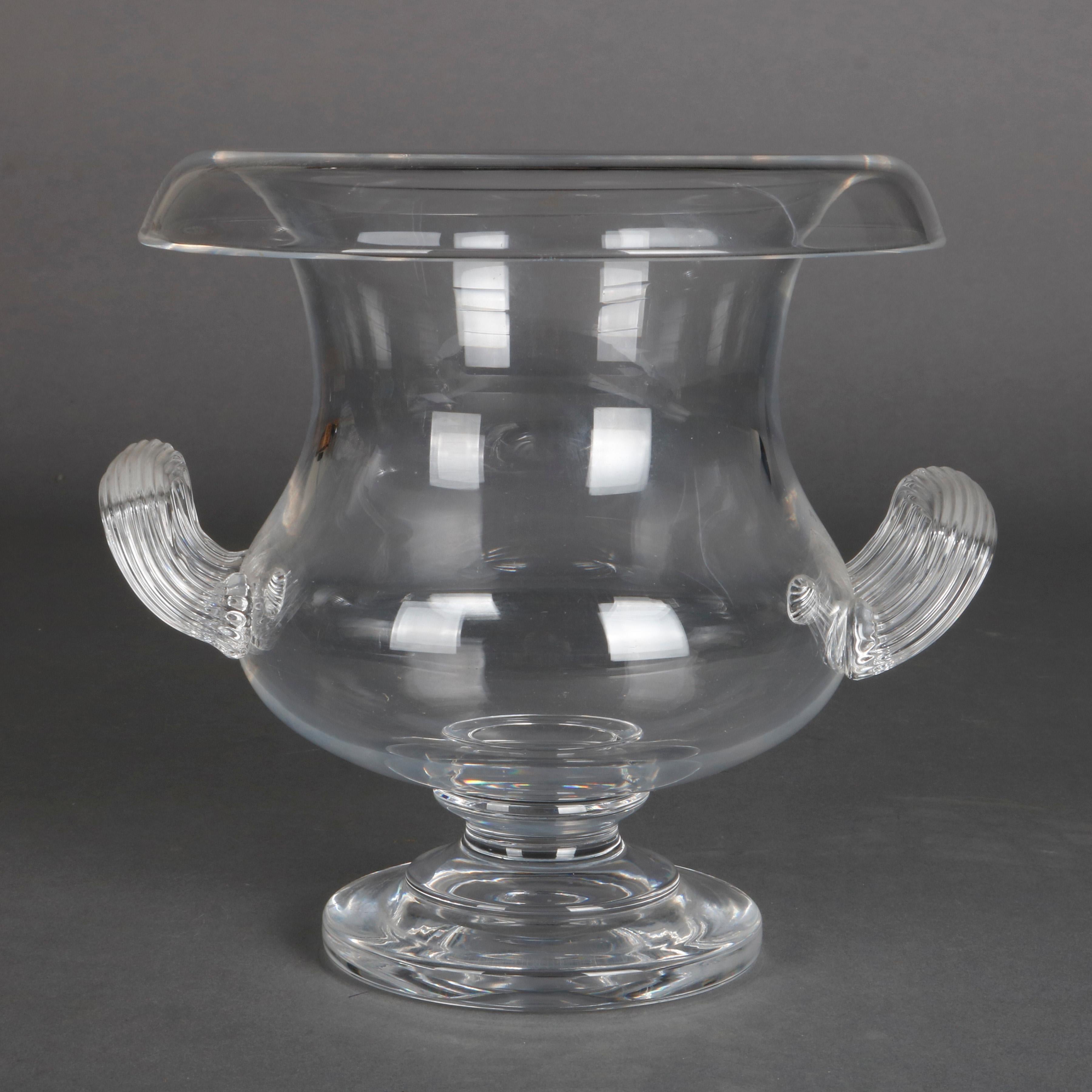 Steuben Glass Works Crystal Double Handle Center Urn, Signed, 20th Century 5
