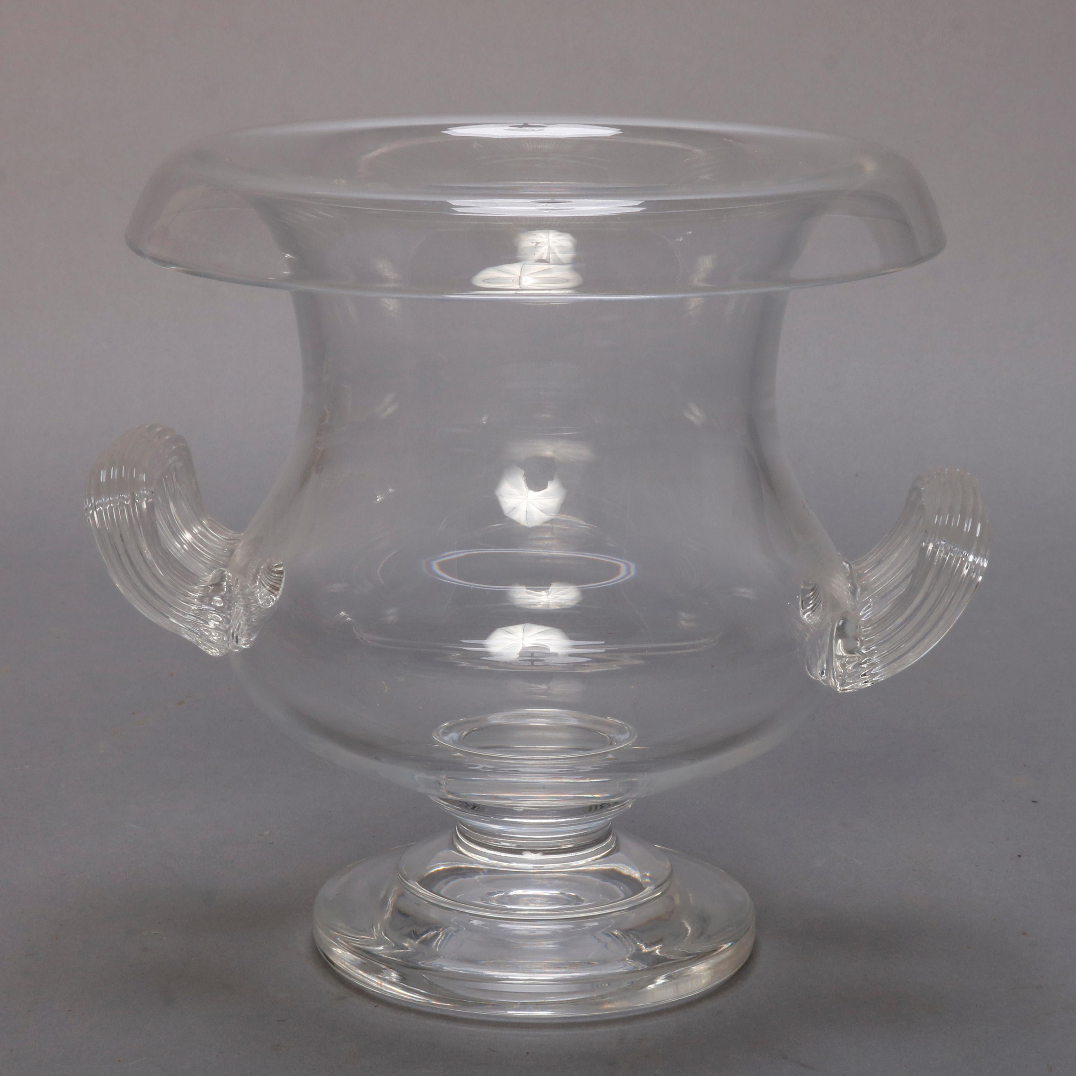 Steuben Glass Works Crystal Double Handle Center Urn, Signed, 20th Century 6