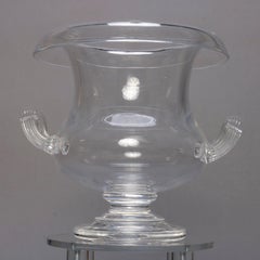 Steuben Glass Works Crystal Double Handle Center Urn, Signed, 20th Century
