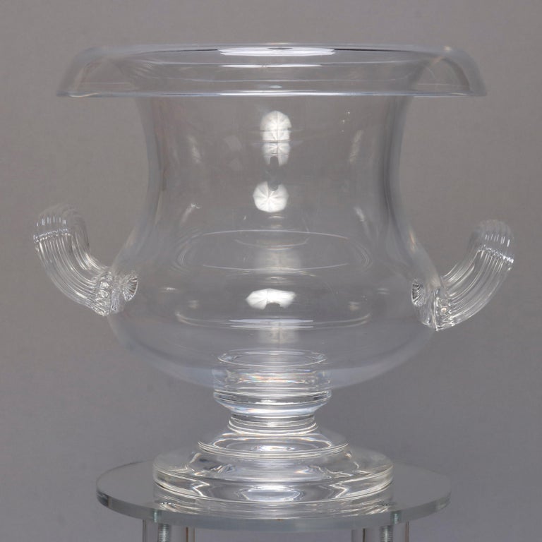 Steuben Glass Works Crystal Double Handle Center Urn, Signed, 20th