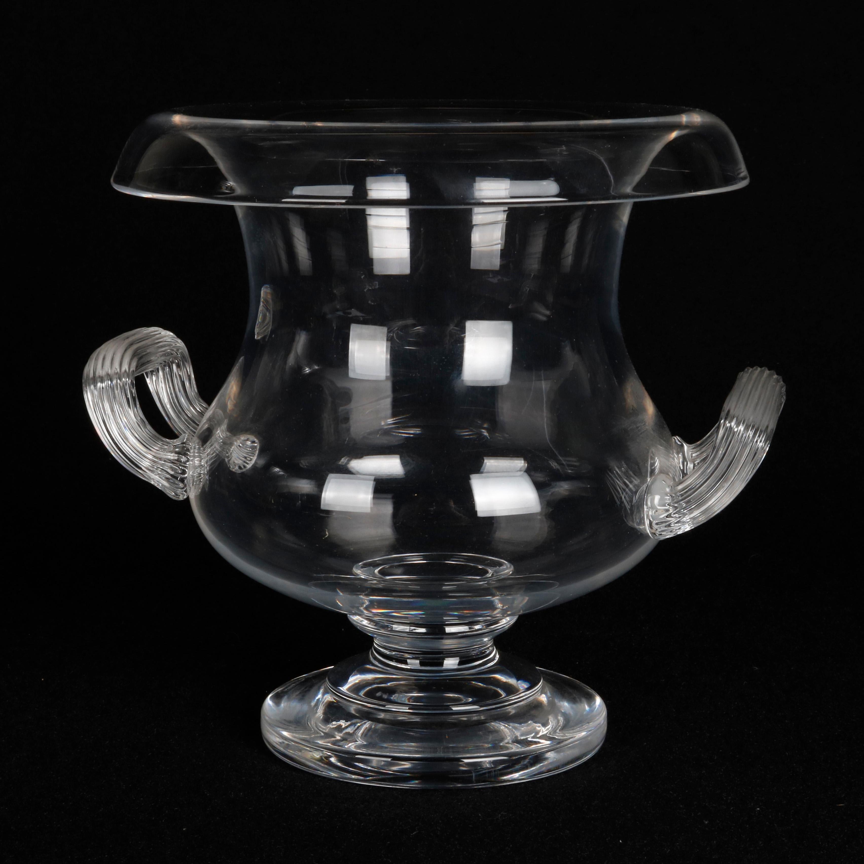 Steuben Glass Works Crystal Double Handle Center Urn, Signed, 20th Century In Good Condition In Big Flats, NY