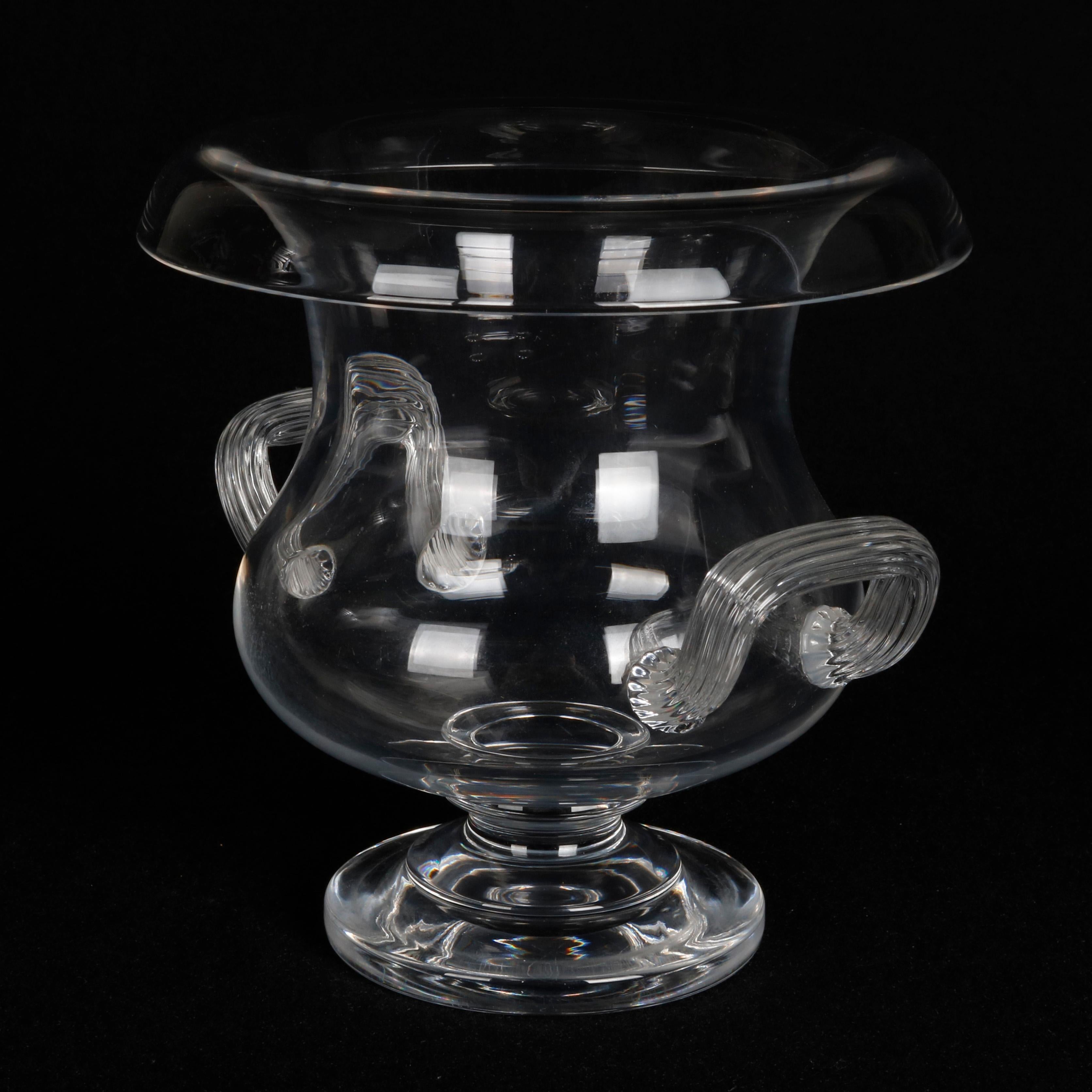 Steuben Glass Works Crystal Double Handle Center Urn, Signed, 20th Century 2