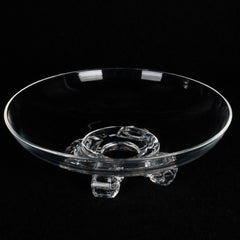 Steuben Glass Works Scroll Foot Crystal Low Center Bowl, Signed, circa 1960