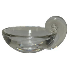 Steuben Glassworks Signed Crystal "Snail" Scroll Handle Olive Bowl