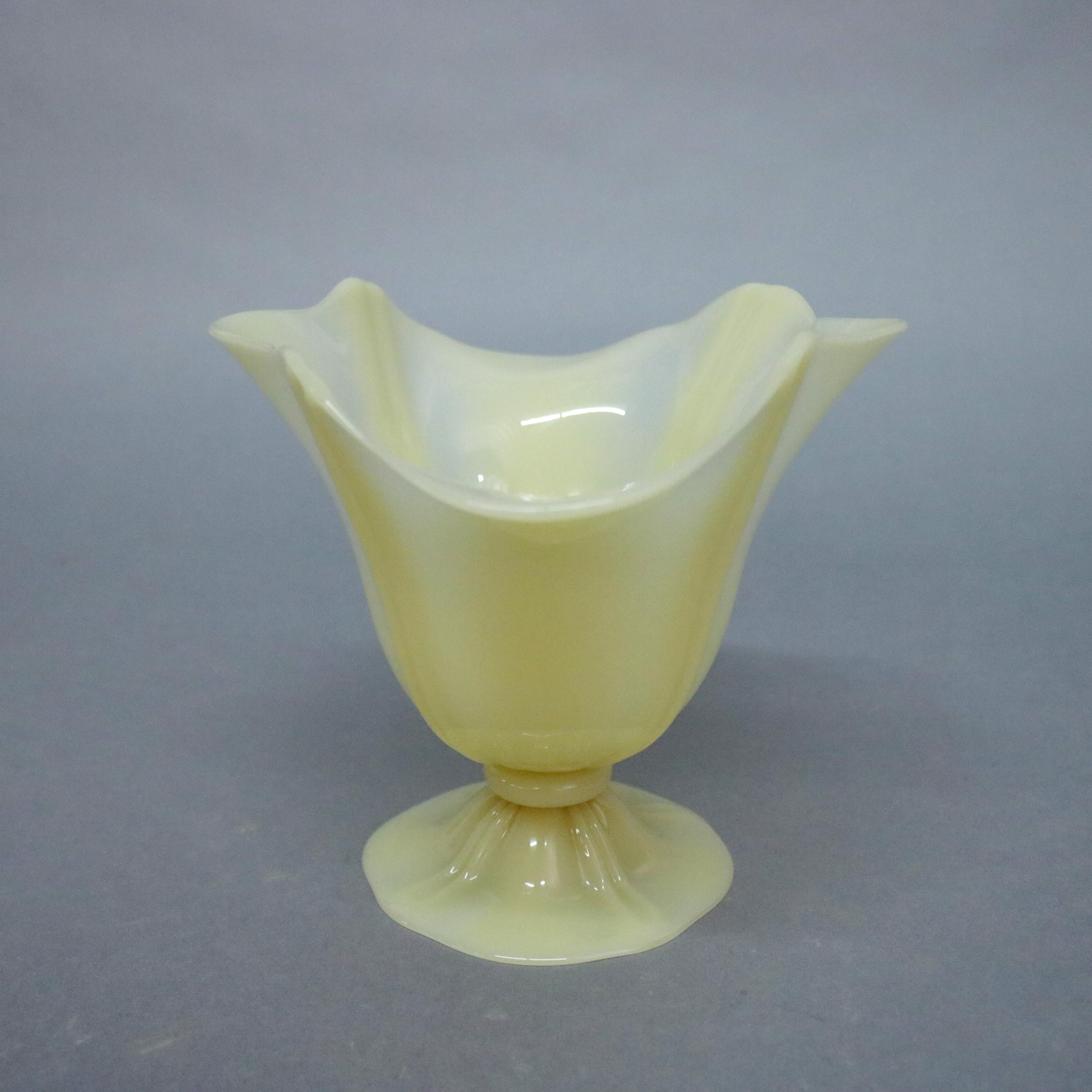 Steuben Ivorene Art Glass Ruffled and Footed Vase, circa 1930 4