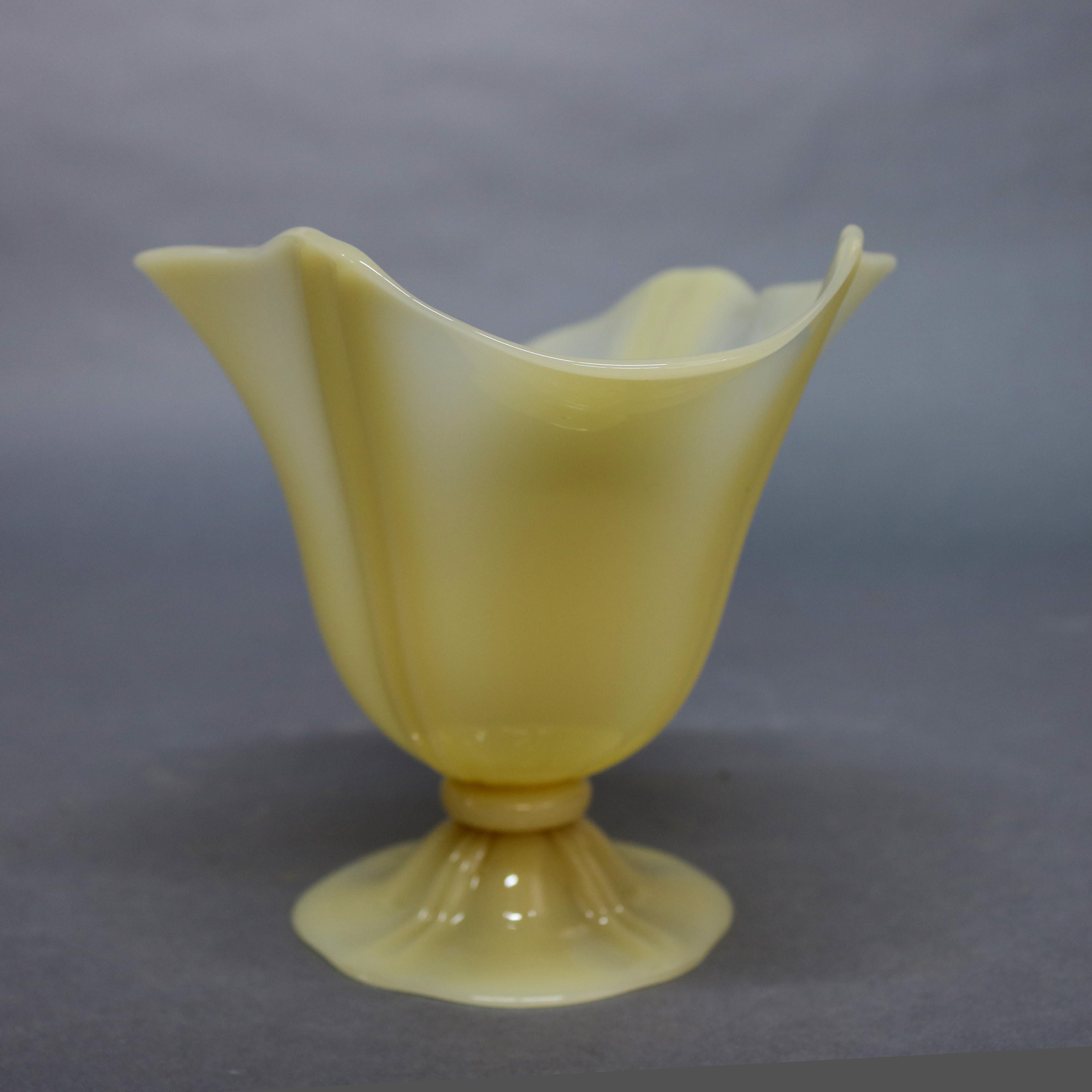 American Steuben Ivorene Art Glass Ruffled and Footed Vase, circa 1930