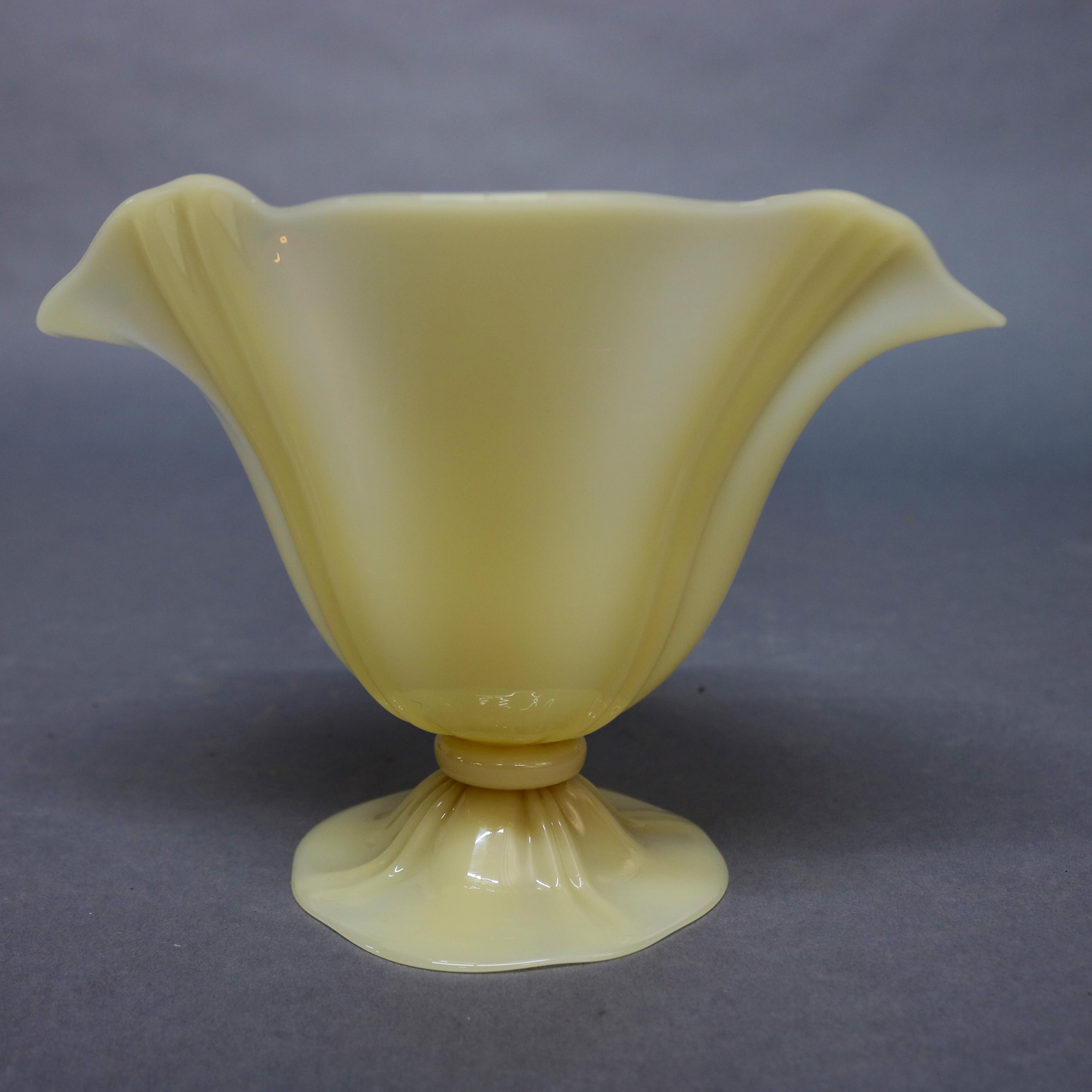 Hand-Crafted Steuben Ivorene Art Glass Ruffled and Footed Vase, circa 1930