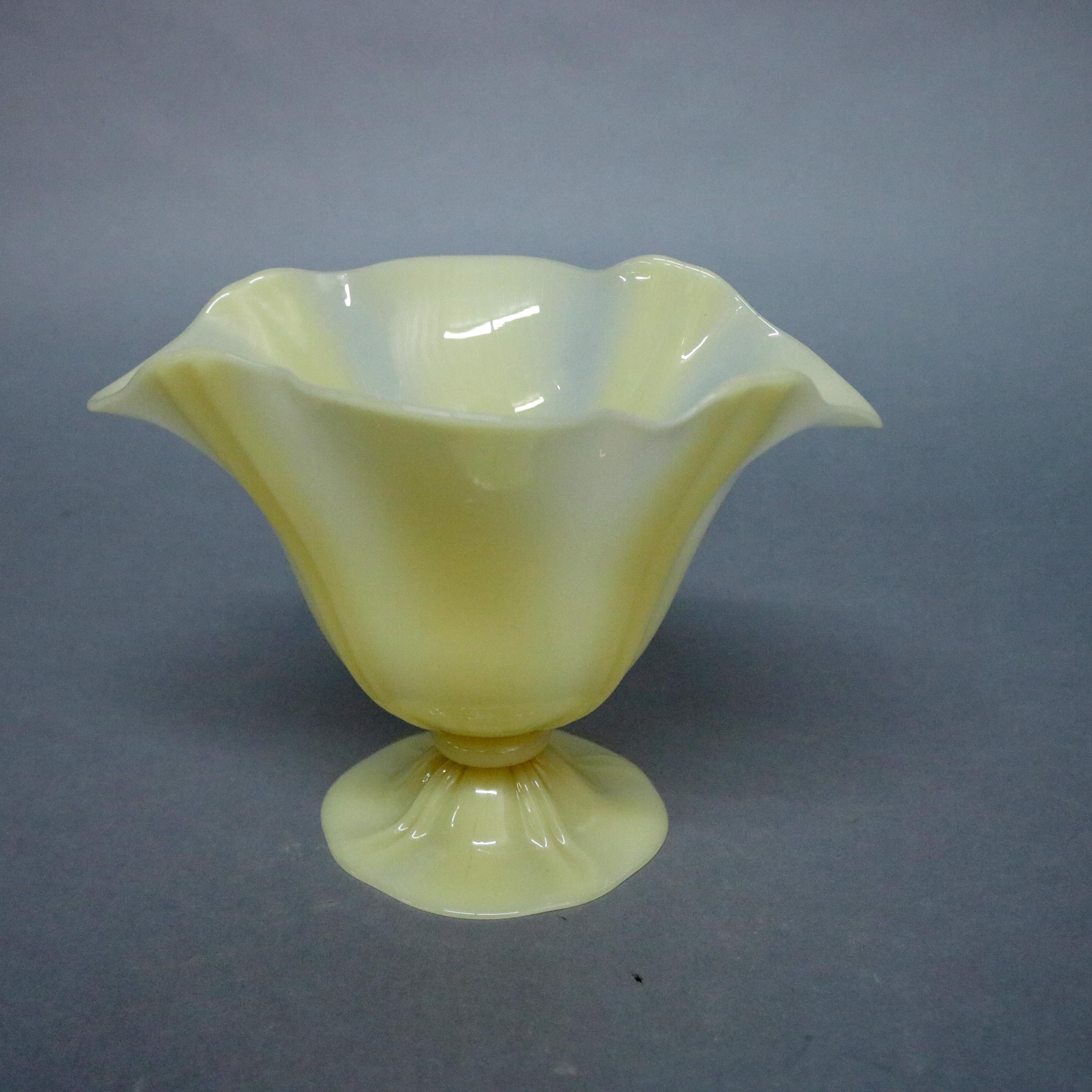 Steuben Ivorene Art Glass Ruffled and Footed Vase, circa 1930 In Good Condition In Big Flats, NY